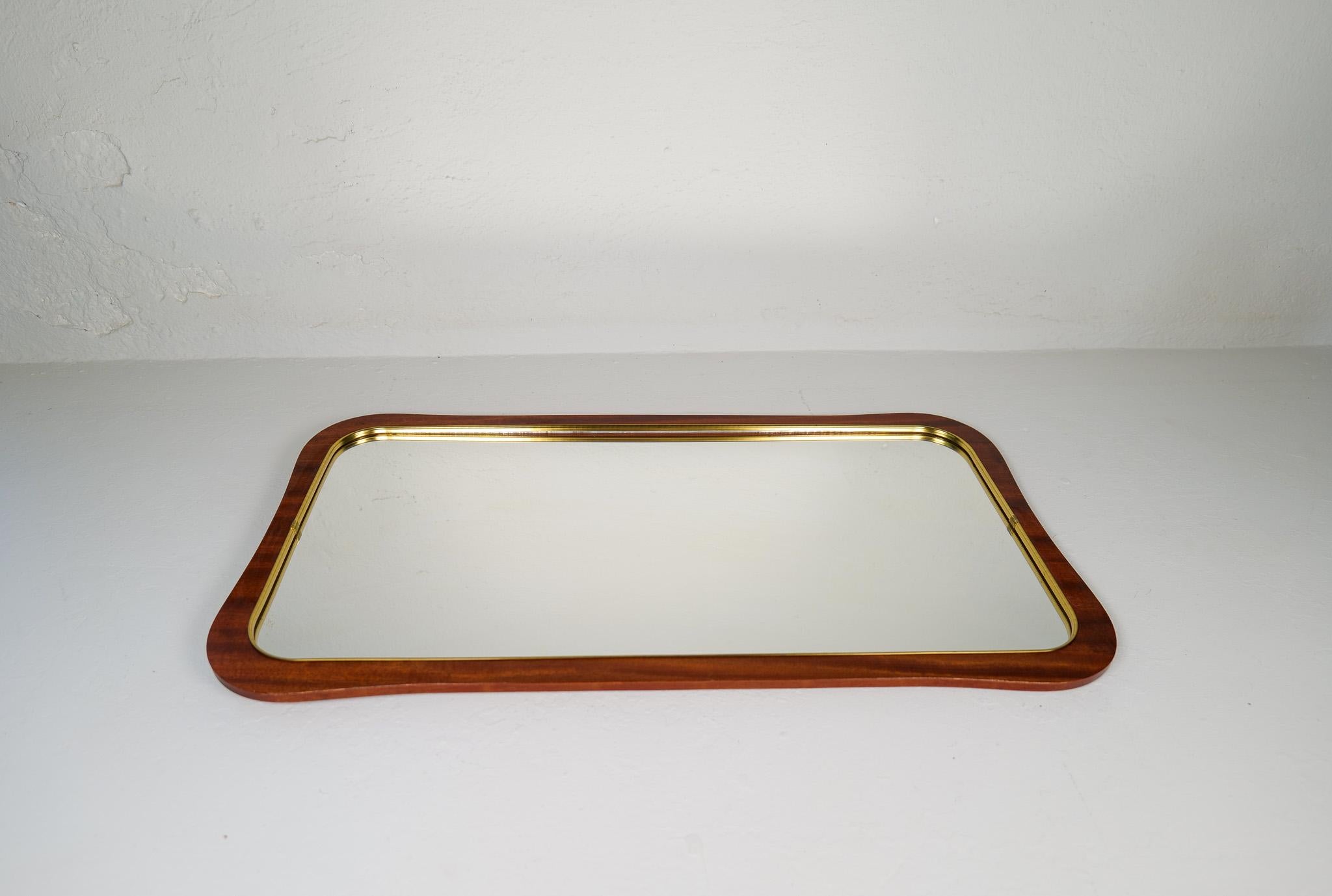 Midcentury Modern Pair of Wood and Brass Mirrors Sweden 1950s For Sale 9