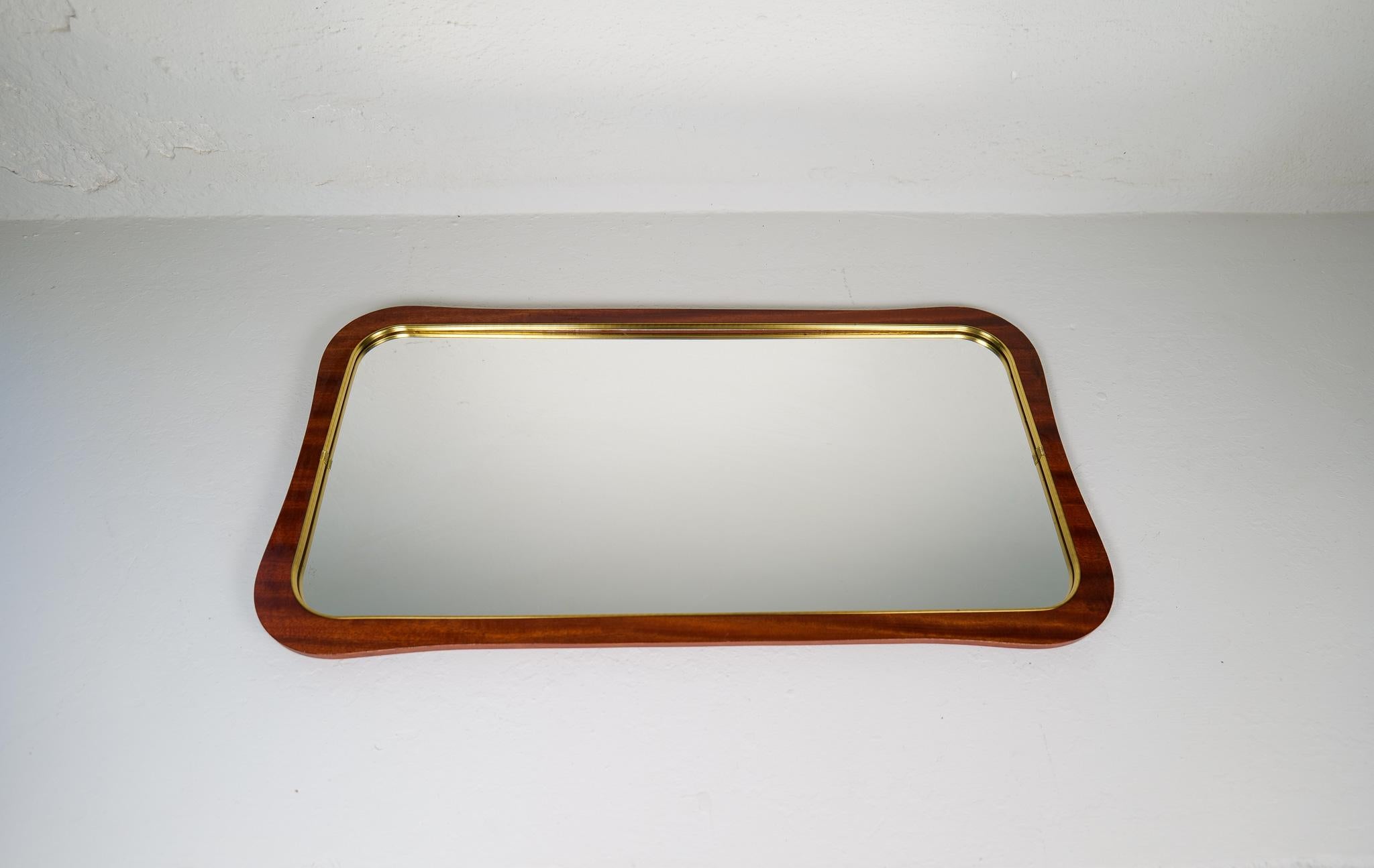 Midcentury Modern Pair of Wood and Brass Mirrors Sweden 1950s For Sale 10