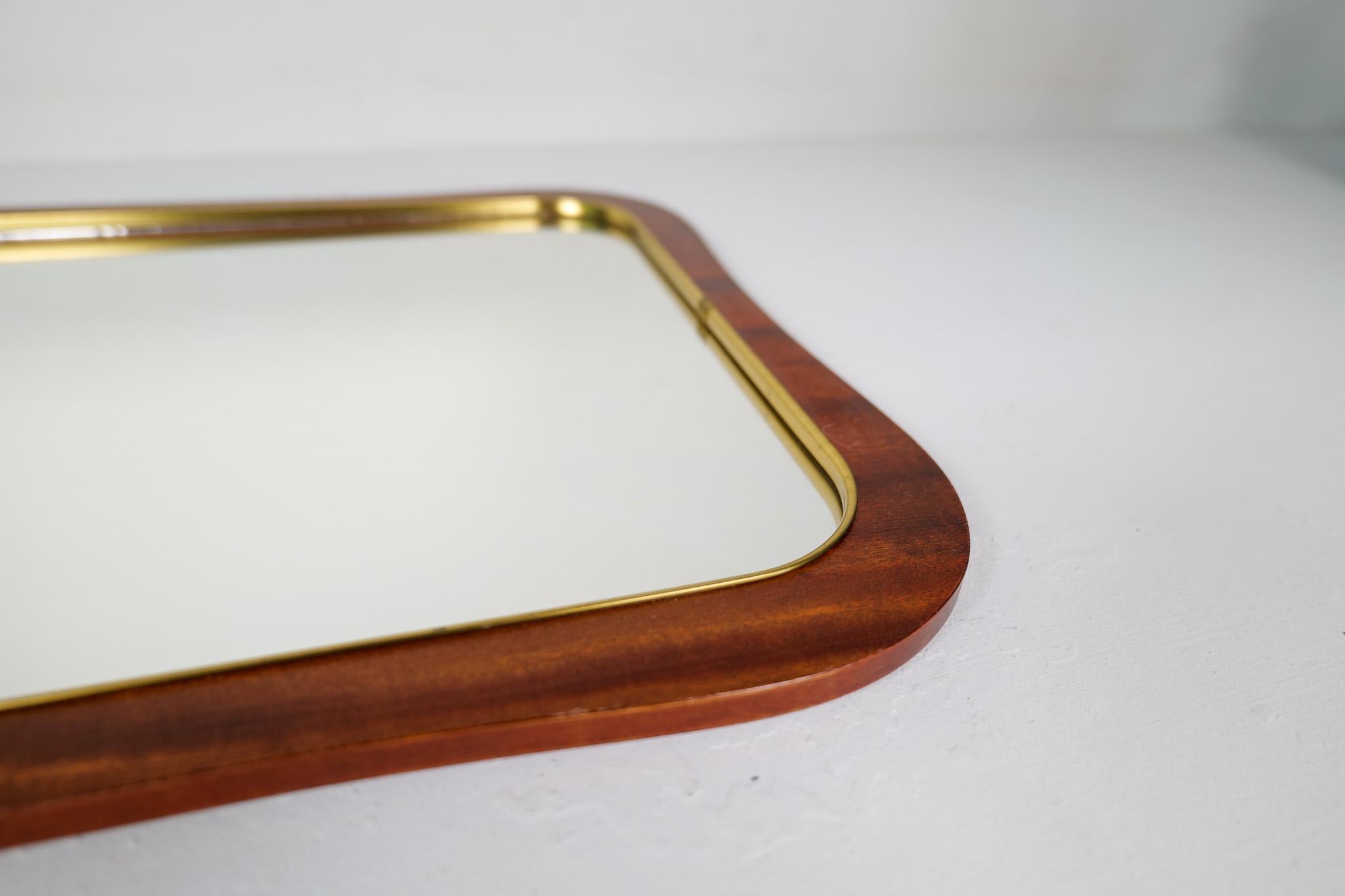 Midcentury Modern Pair of Wood and Brass Mirrors Sweden 1950s For Sale 11