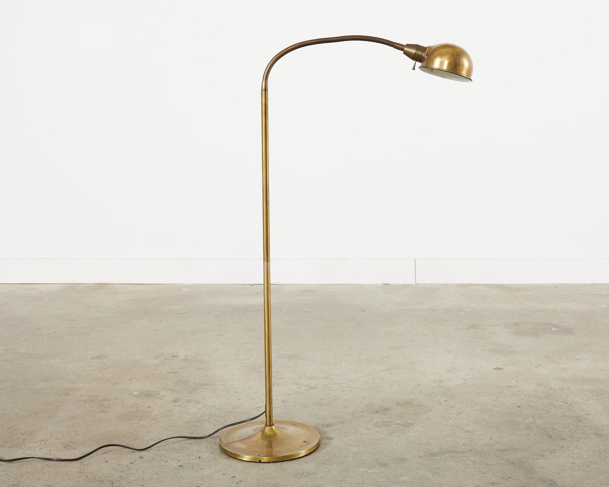 Midcentury Modern Patinated Brass Adjustable Floor Lamp For Sale at 1stDibs