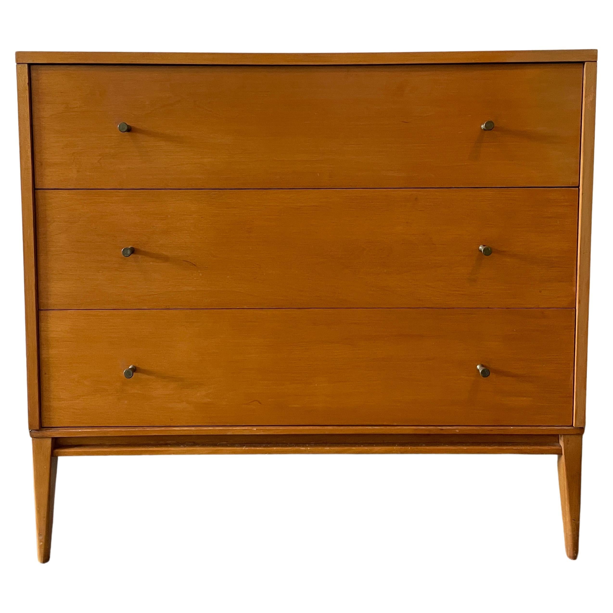 Mid-Century Modern Paul McCobb 3-Drawer Dresser #1508 Blonde Finish Brass Pulls For Sale