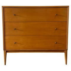 Vintage Mid-Century Modern Paul McCobb 3-Drawer Dresser #1508 Blonde Finish Brass Pulls