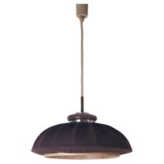 Midcentury Modern Pendant Lamp In Brown Fabric, Wood And Glass By Doria Germany