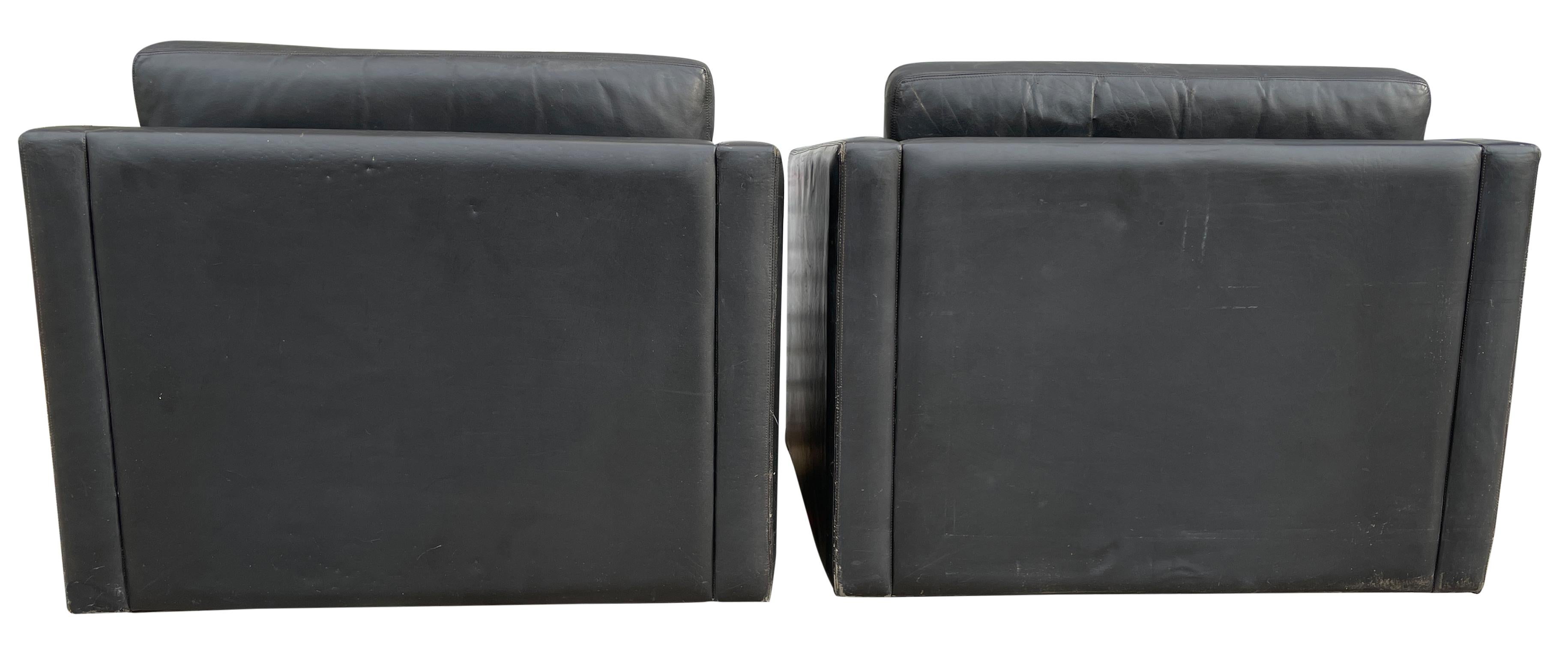 Mid-Century Modern Pfister Cube Lounge Chairs for Knoll in Black Leather For Sale 1