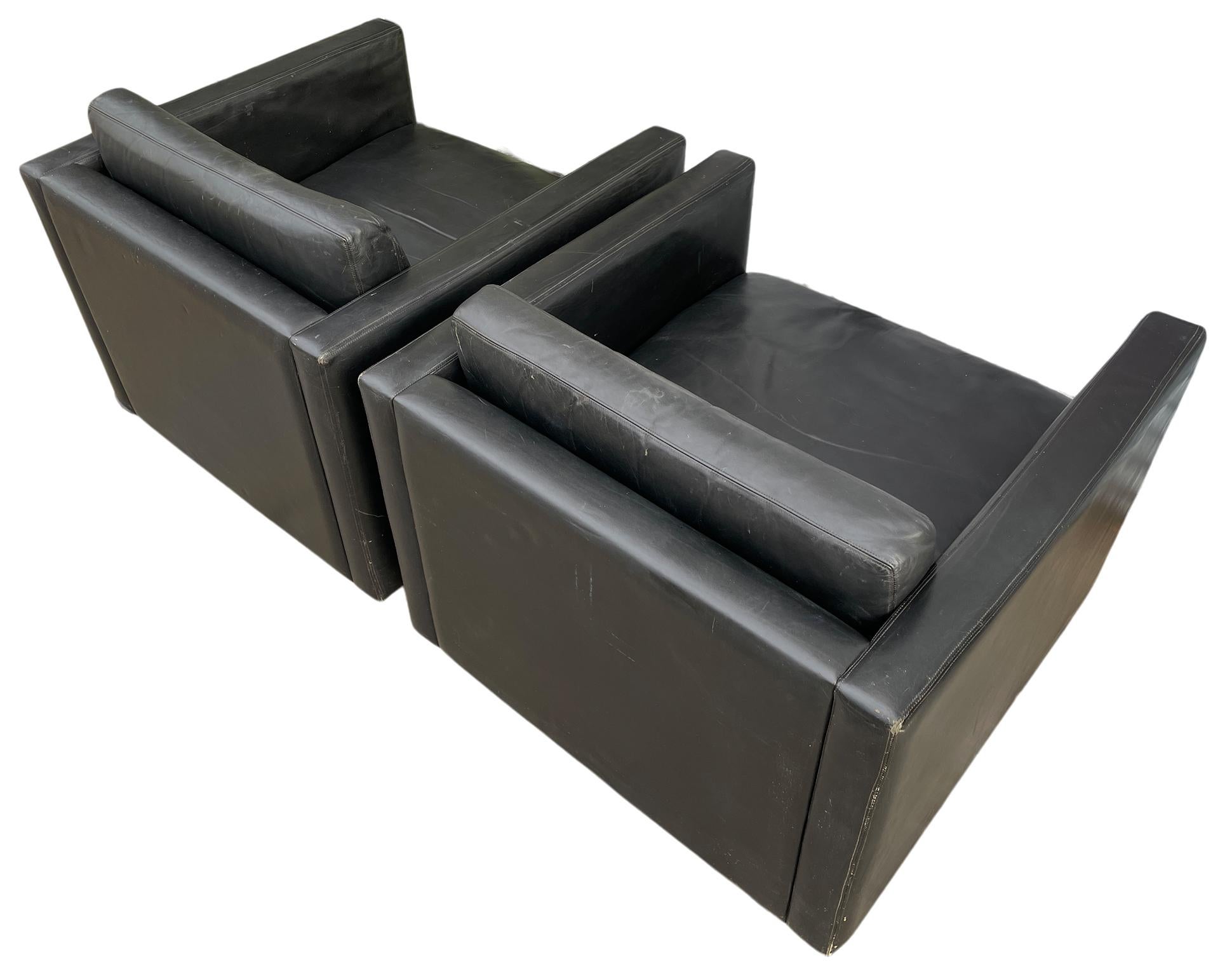 Mid-Century Modern Pfister Cube Lounge Chairs for Knoll in Black Leather For Sale 2