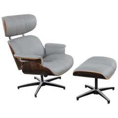 Midcentury Modern Plycraft Lounge Chair and Ottoman in Gray and Walnut