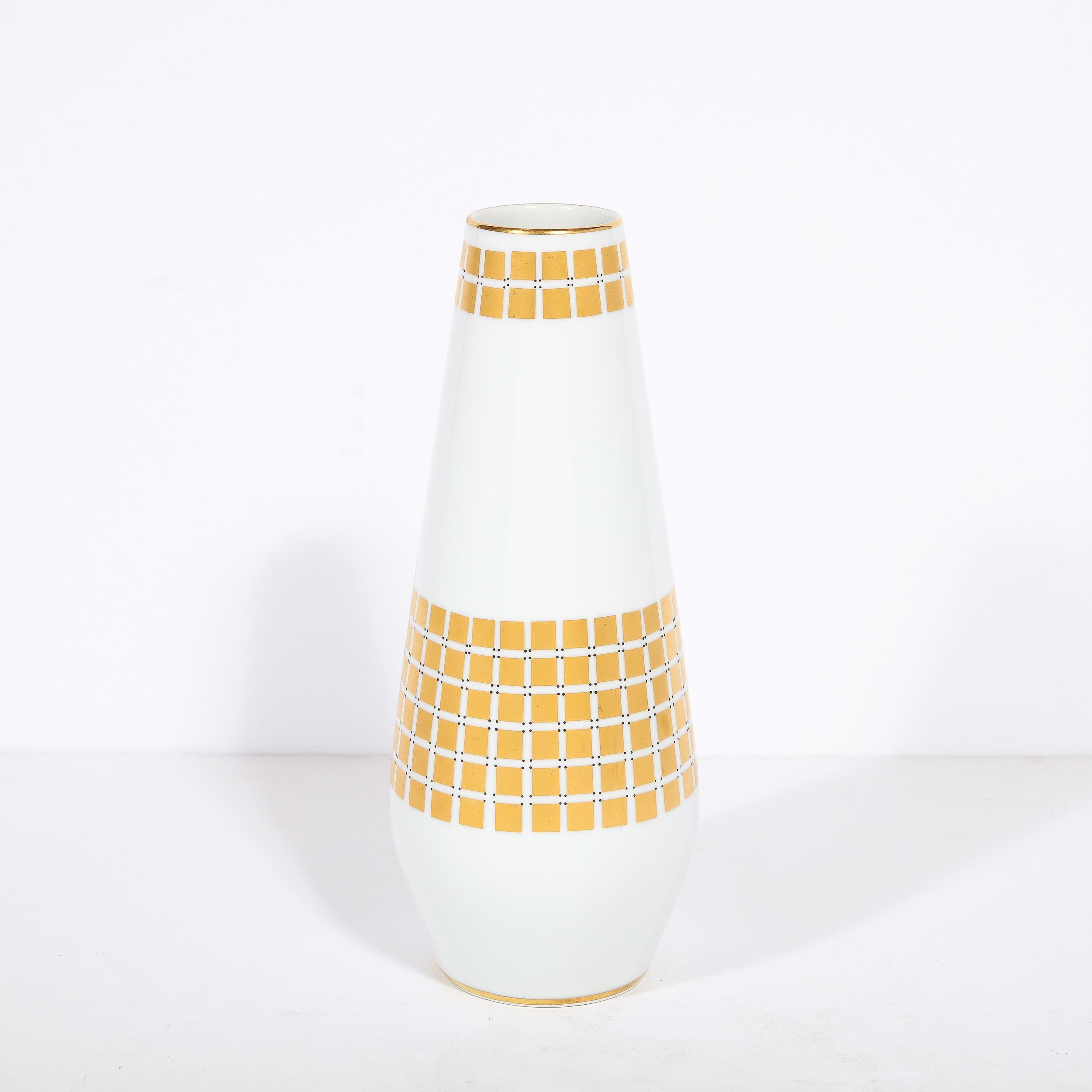 Mid-Century Modern MidCentury Modern Porcelain Vase w/ 24k Yellow Gold Gilt, signed Tirschenheut For Sale