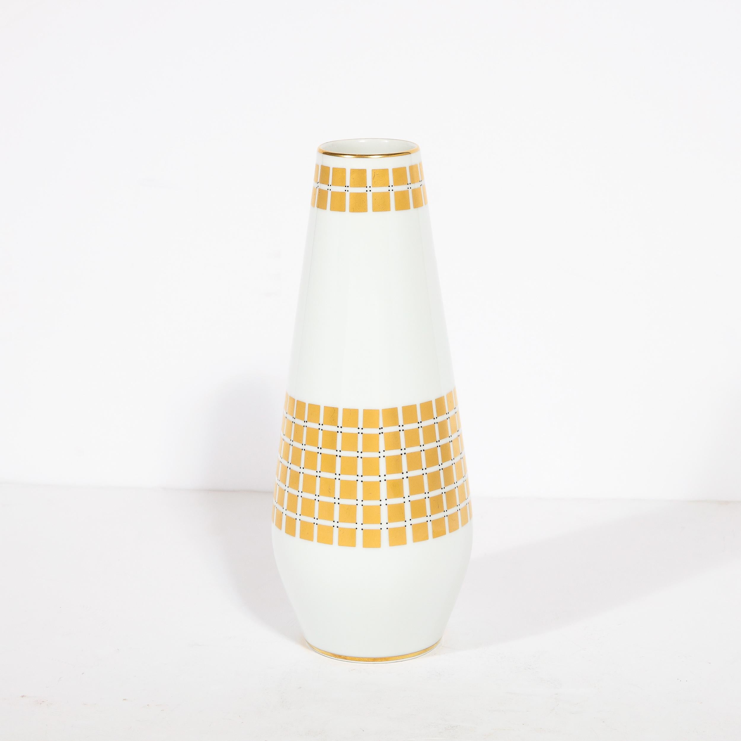 German MidCentury Modern Porcelain Vase w/ 24k Yellow Gold Gilt, signed Tirschenheut For Sale