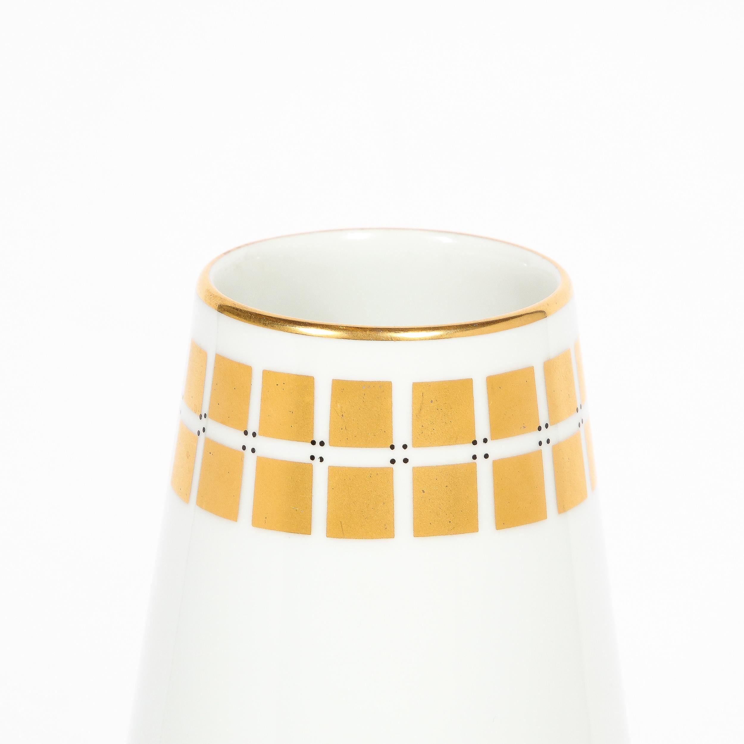 MidCentury Modern Porcelain Vase w/ 24k Yellow Gold Gilt, signed Tirschenheut In Excellent Condition For Sale In New York, NY