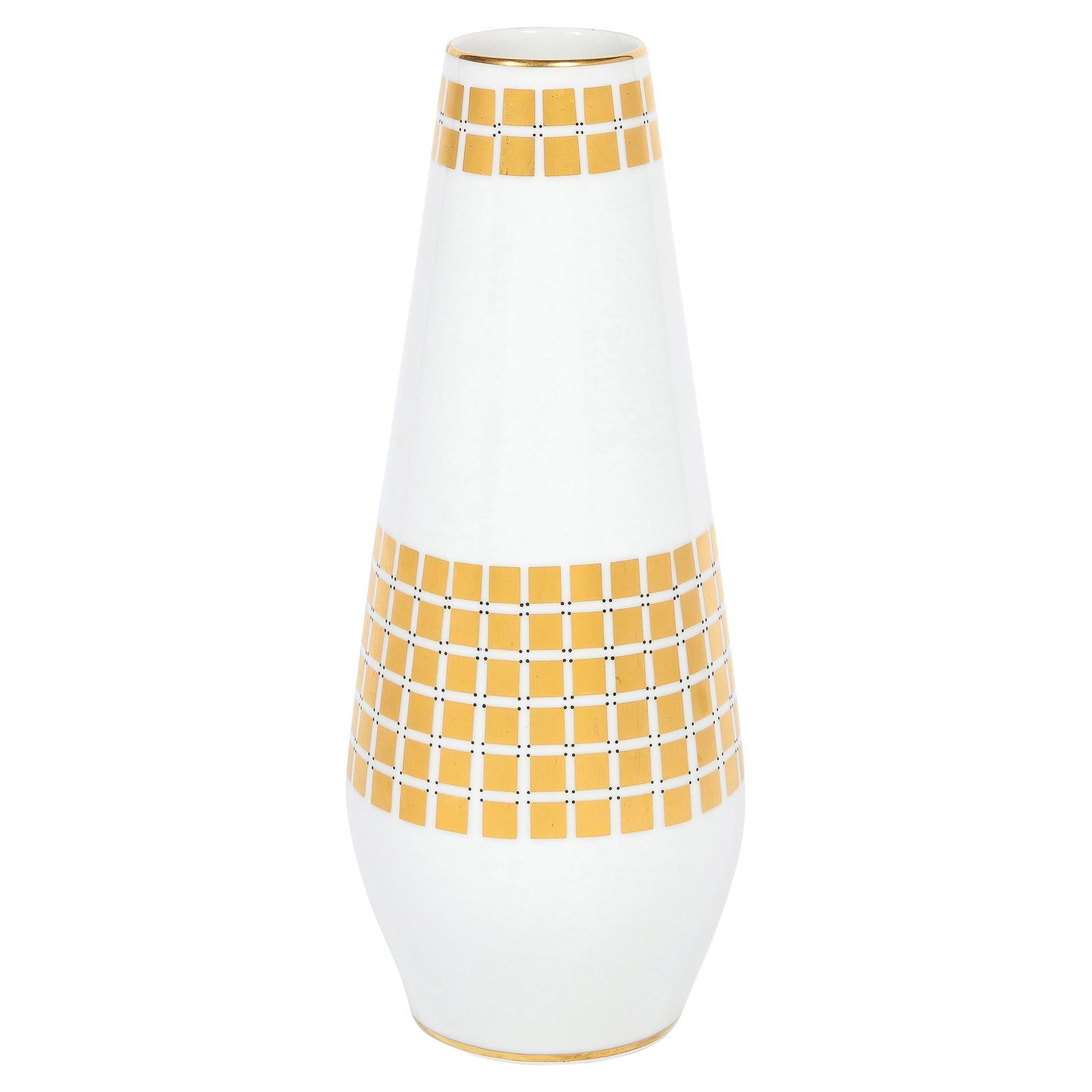 Jarrón de porcelana moderno de mediados de siglo con dorado de oro amarillo de 24 quilates, firmado Tirschenheut