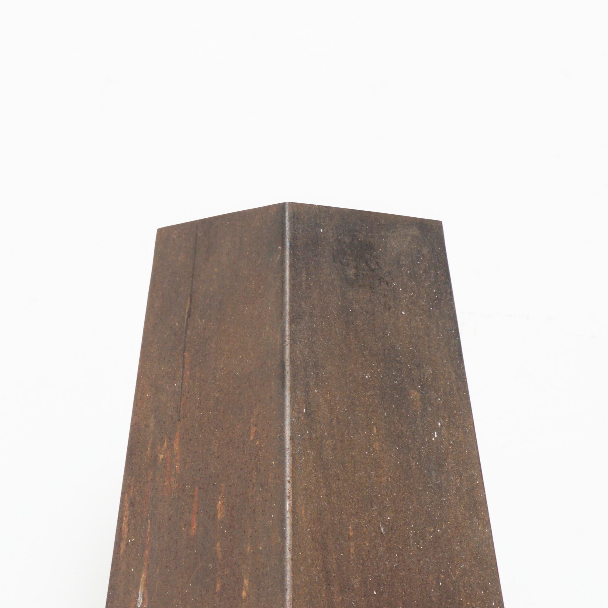 Mid-Century metal pyramid fireplace weathered outdoor obelisk vintage modern rustic firepit. 
Similar to Malm Fireplaces. Circa 1970s
Measures: 48 1/2