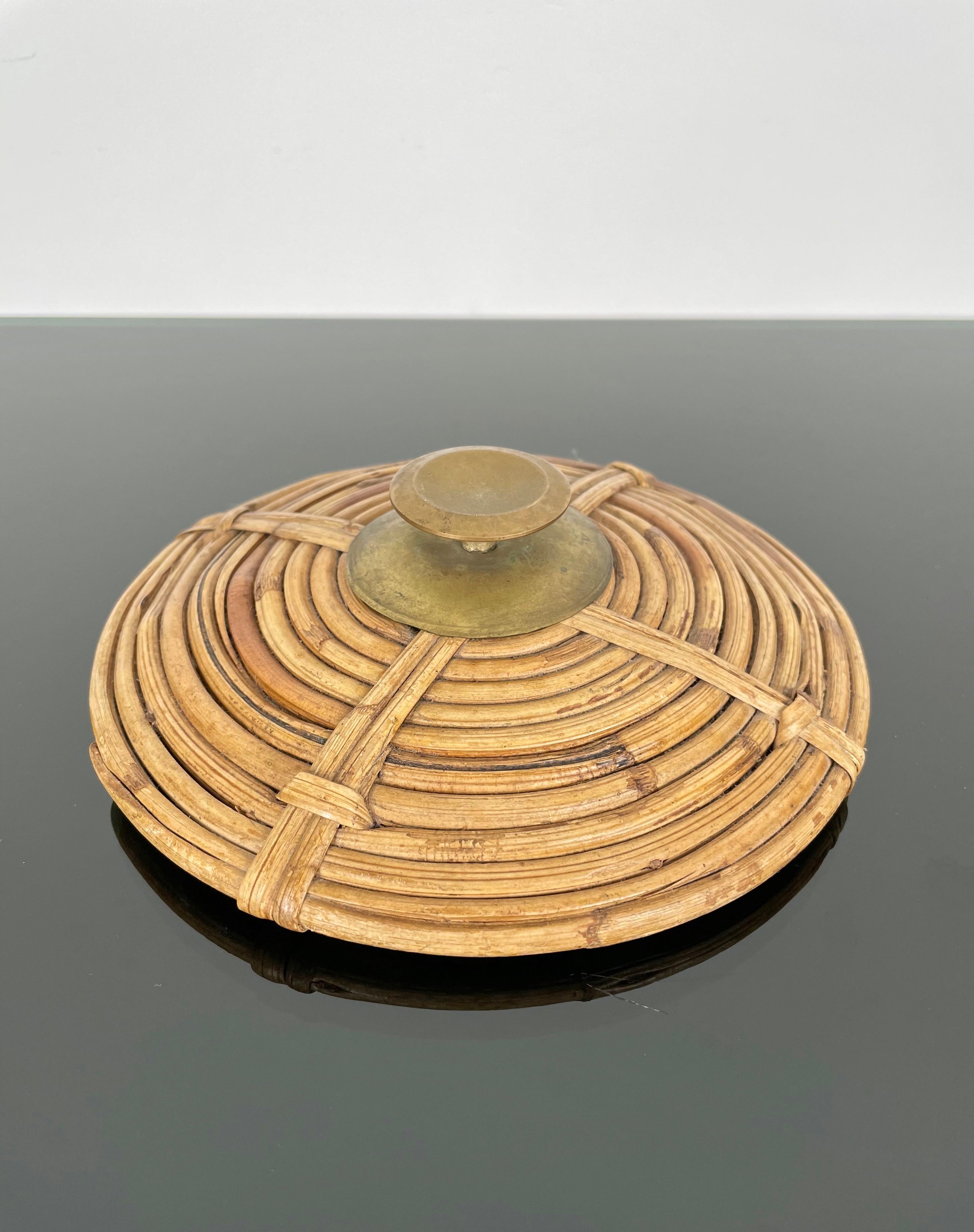 Mid-Century Modern Rattan and Brass Box Bowl, Italy, 1960s 4