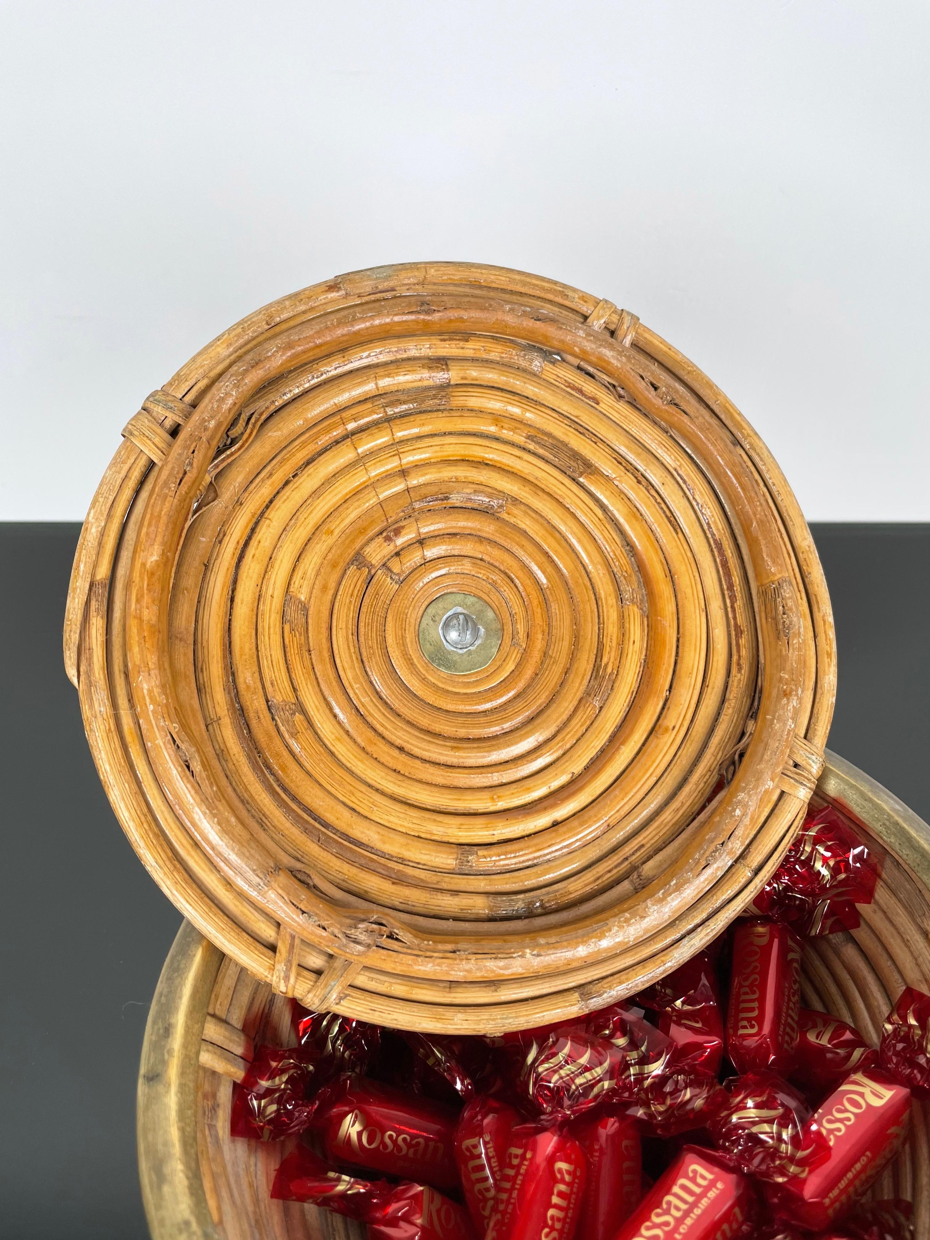Mid-Century Modern Rattan and Brass Box Bowl, Italy, 1960s 5