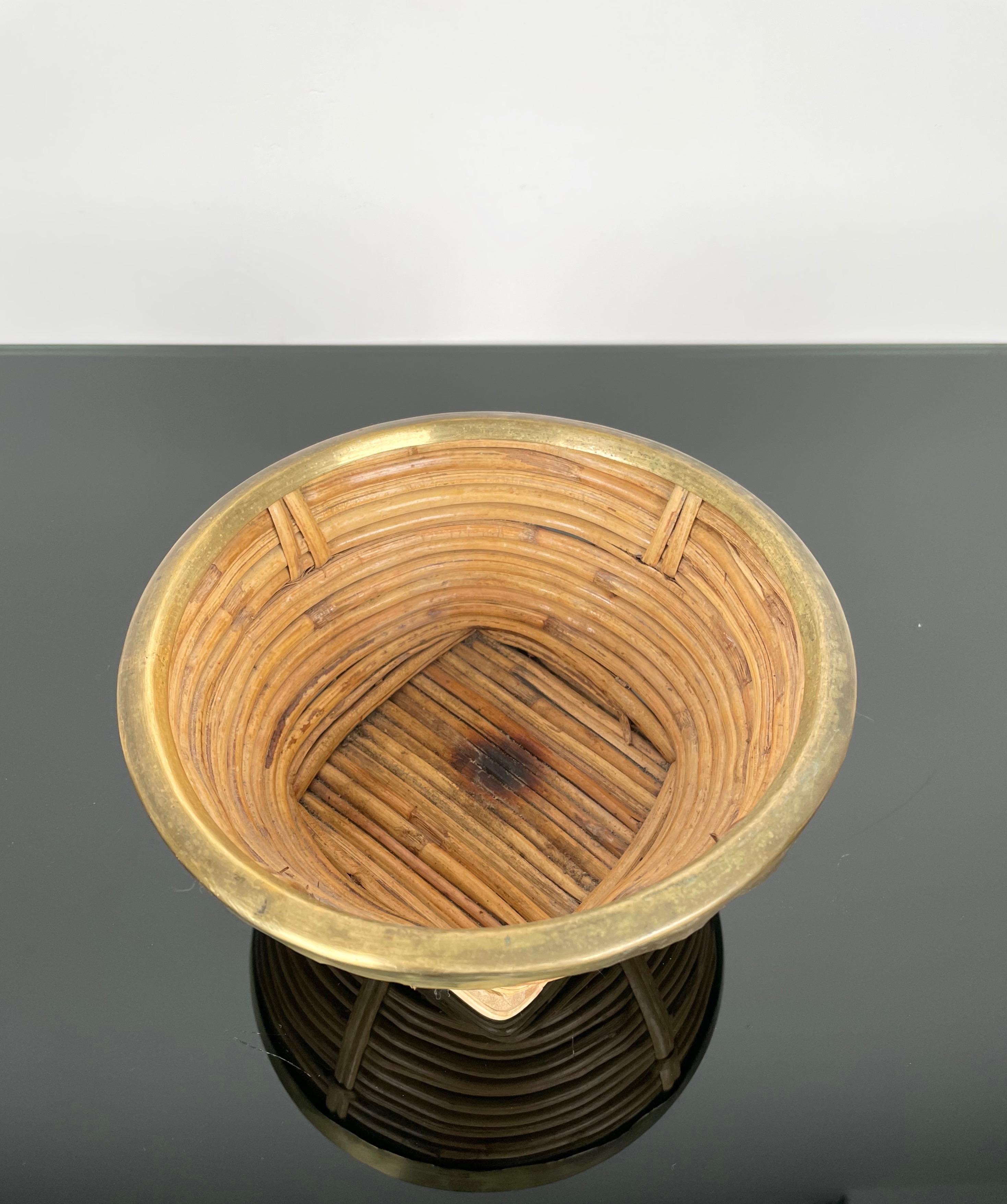 Mid-Century Modern Rattan and Brass Box Bowl, Italy, 1960s 3