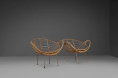 Poltrone moderne in rattan e metallo, anni '60