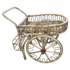Midcentury Modern Rattan Bamboo & Wicker Bar Cart