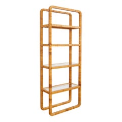Midcentury Modern Rattan Wrapped Four Shelf Etagere Bookcase