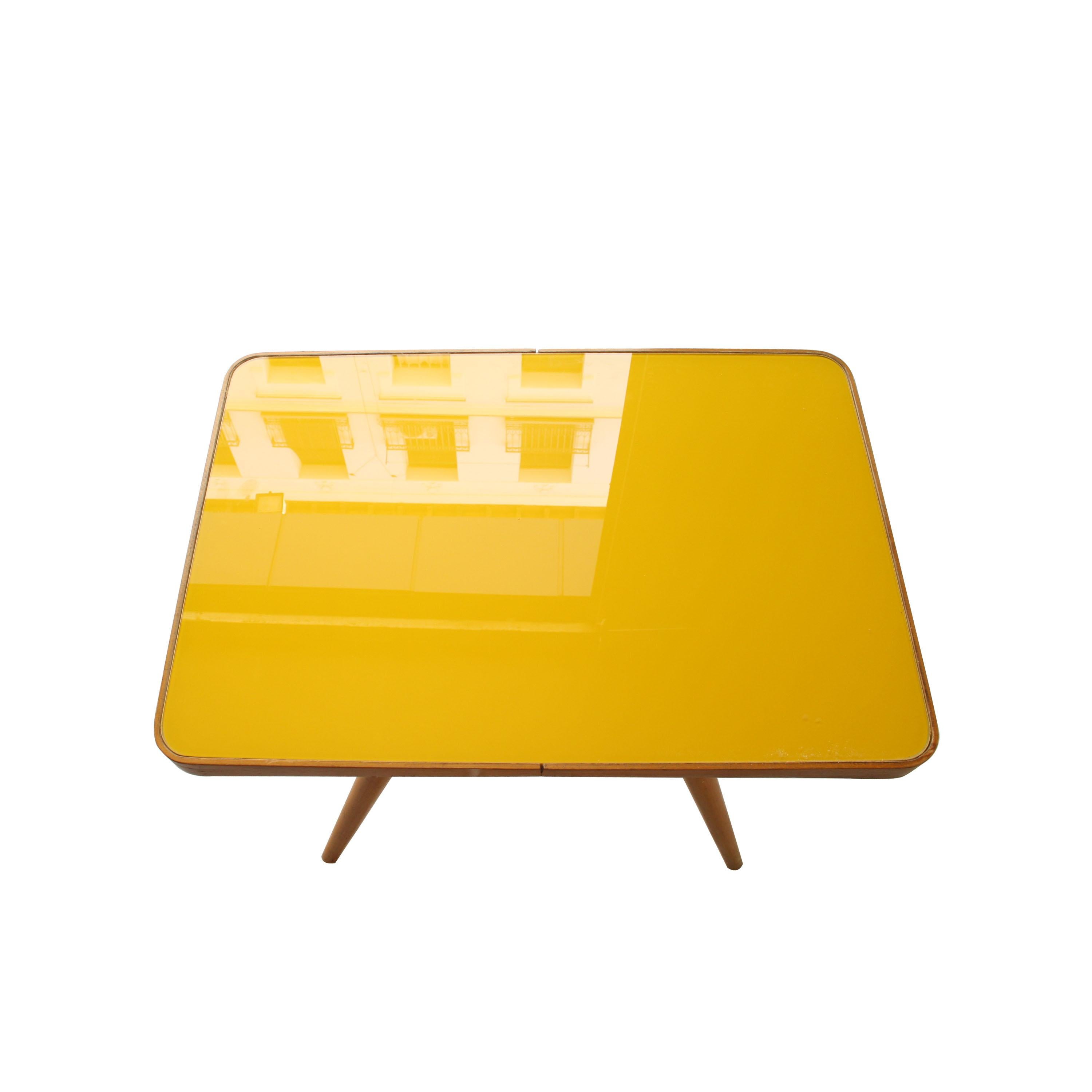 Mid-20th Century Mid-Century Modern Rectangular Oak Glass Yellow Centre Table Czech Republic 1960