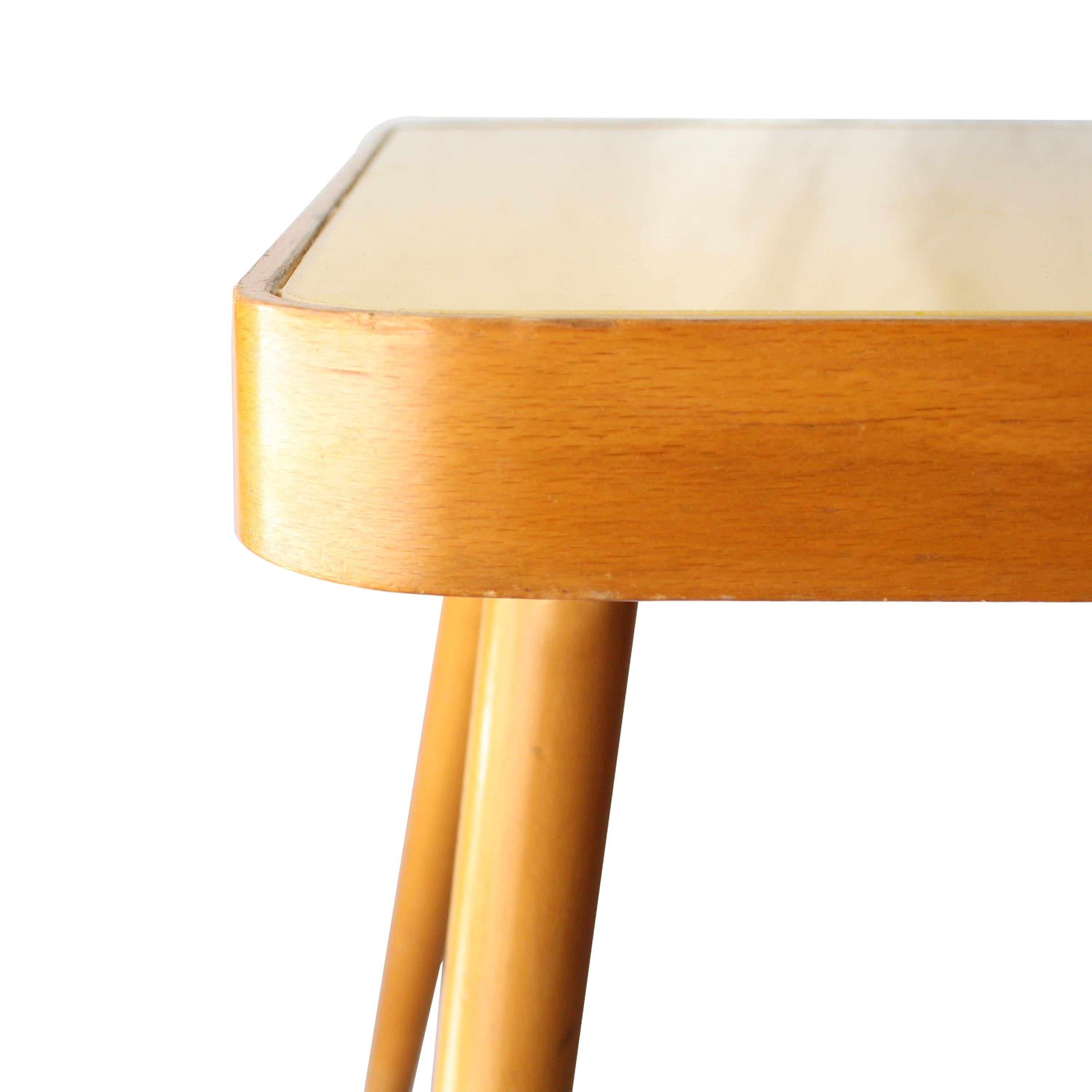 Wood Mid-Century Modern Rectangular Oak Glass Yellow Centre Table Czech Republic 1960