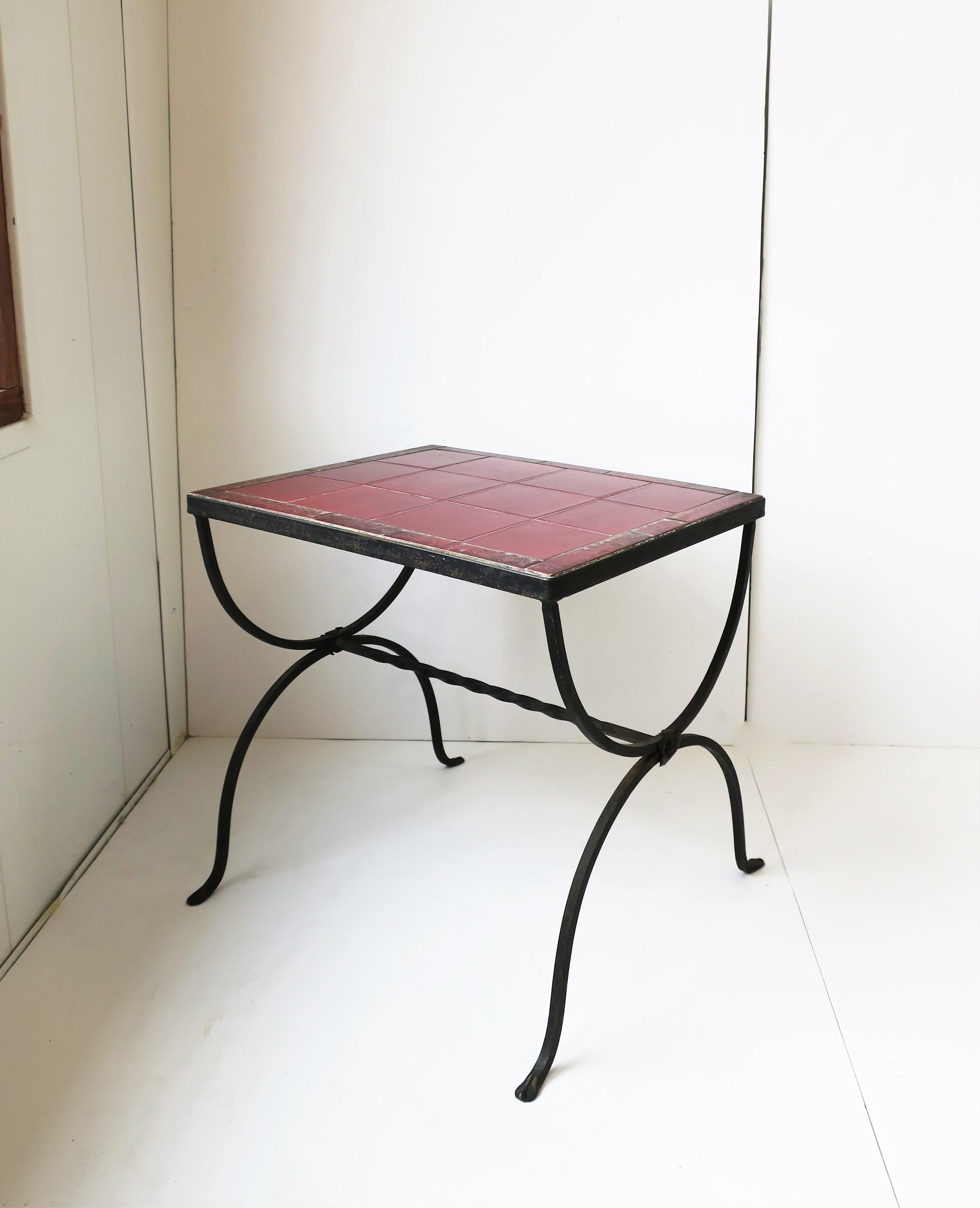 Red Burgundy Tile Top & Iron Side or End Table Patio & Outdoors Regency Revival 4