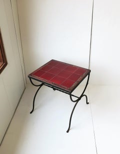 Red Burgundy Tile Top & Iron Side or End Table Patio & Outdoors Regency Revival