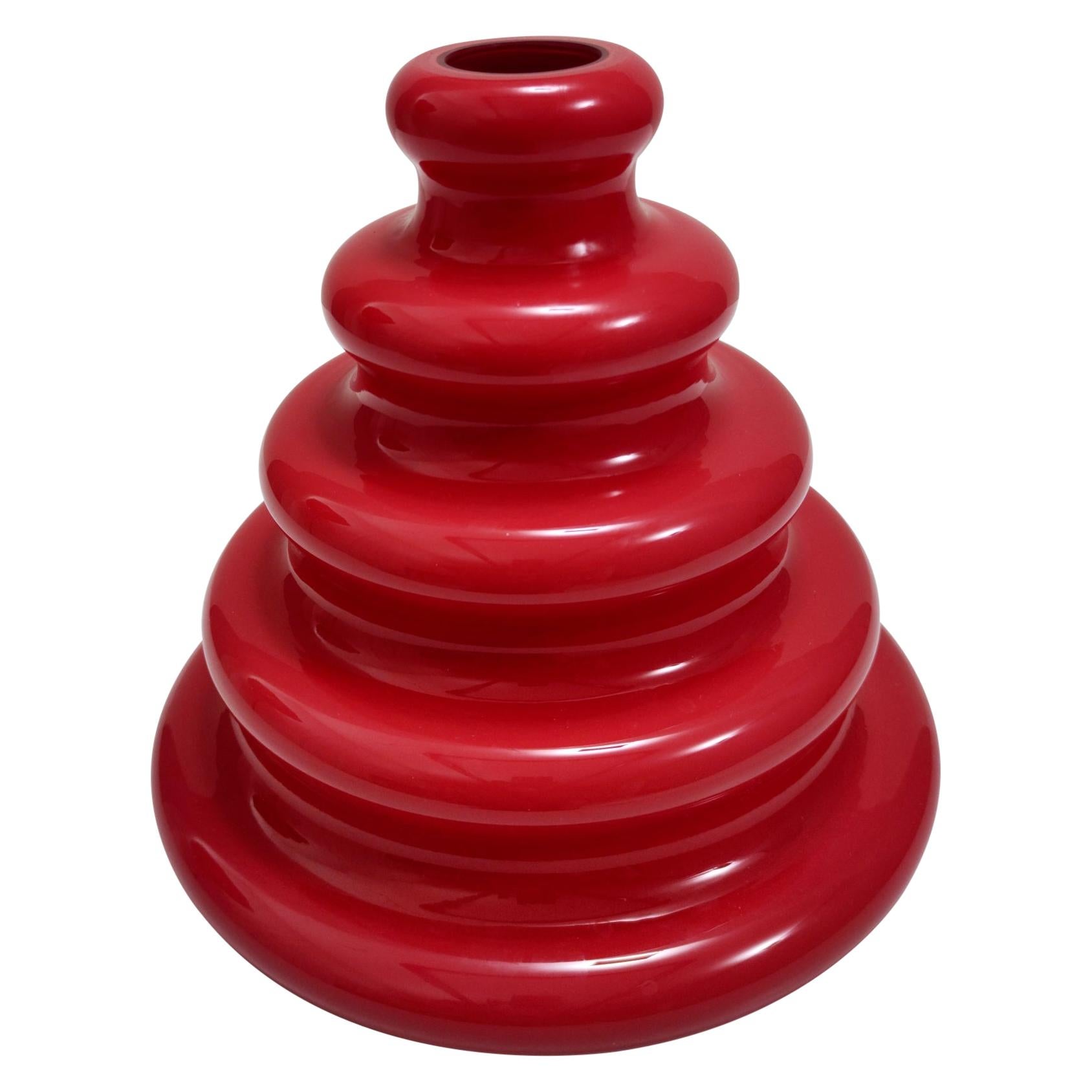 Postmodern Red Murano Glass Vase in the Style of Ettore Sottsass