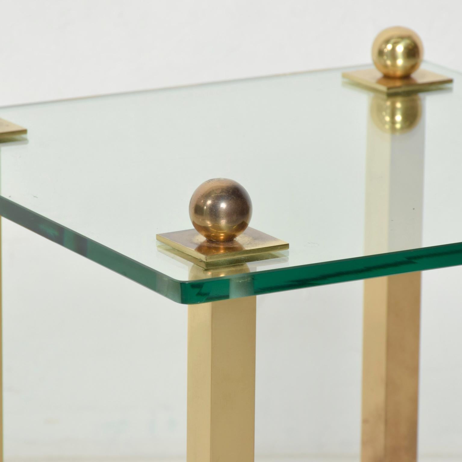 American 1970s Modern Regency Pair of Brass Side Tables Square Glass For Sale