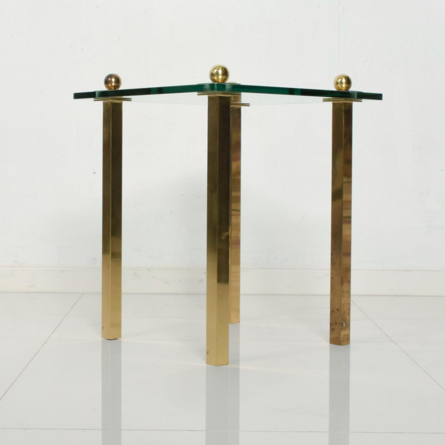 Late 20th Century 1970s Modern Regency Pair of Brass Side Tables Square Glass For Sale