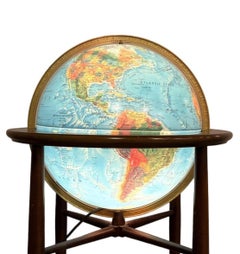 Midcentury Modern Replogle Illuminated Glow Globe on Wood Stand