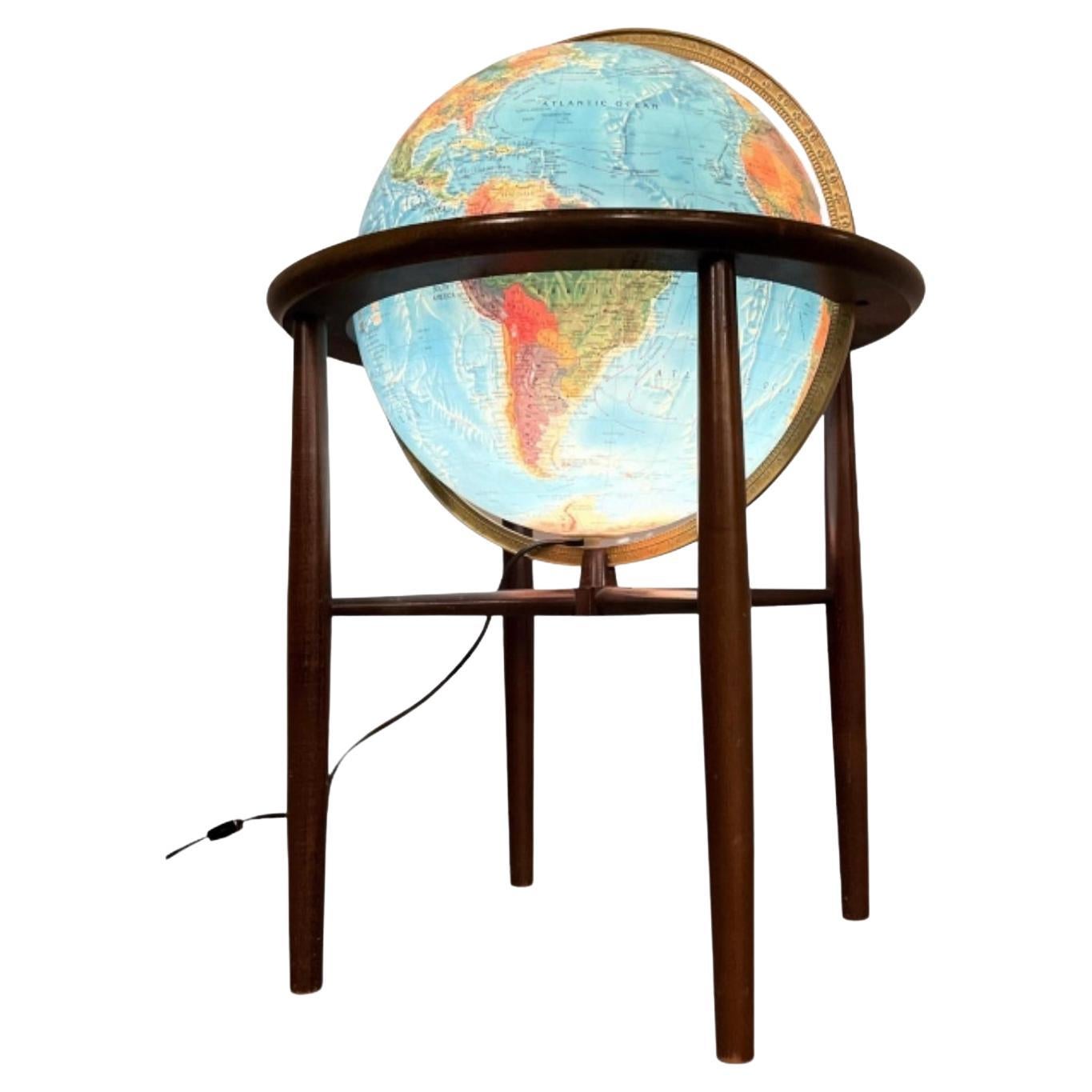 Midcentury Modern Replogle Illuminated Glow Globe on Wood Stand