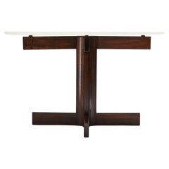 Midcentury Modern Round Dining Table in Hardwood & Marble by Celina, Brazil 1962