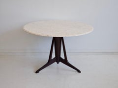 Midcentury Modern Round Marble and Ebonized Wood Dining Table