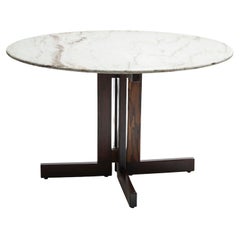 Midcentury Modern Round Table in Hardwood & Marble by Celina Brazil c1960 Sealed