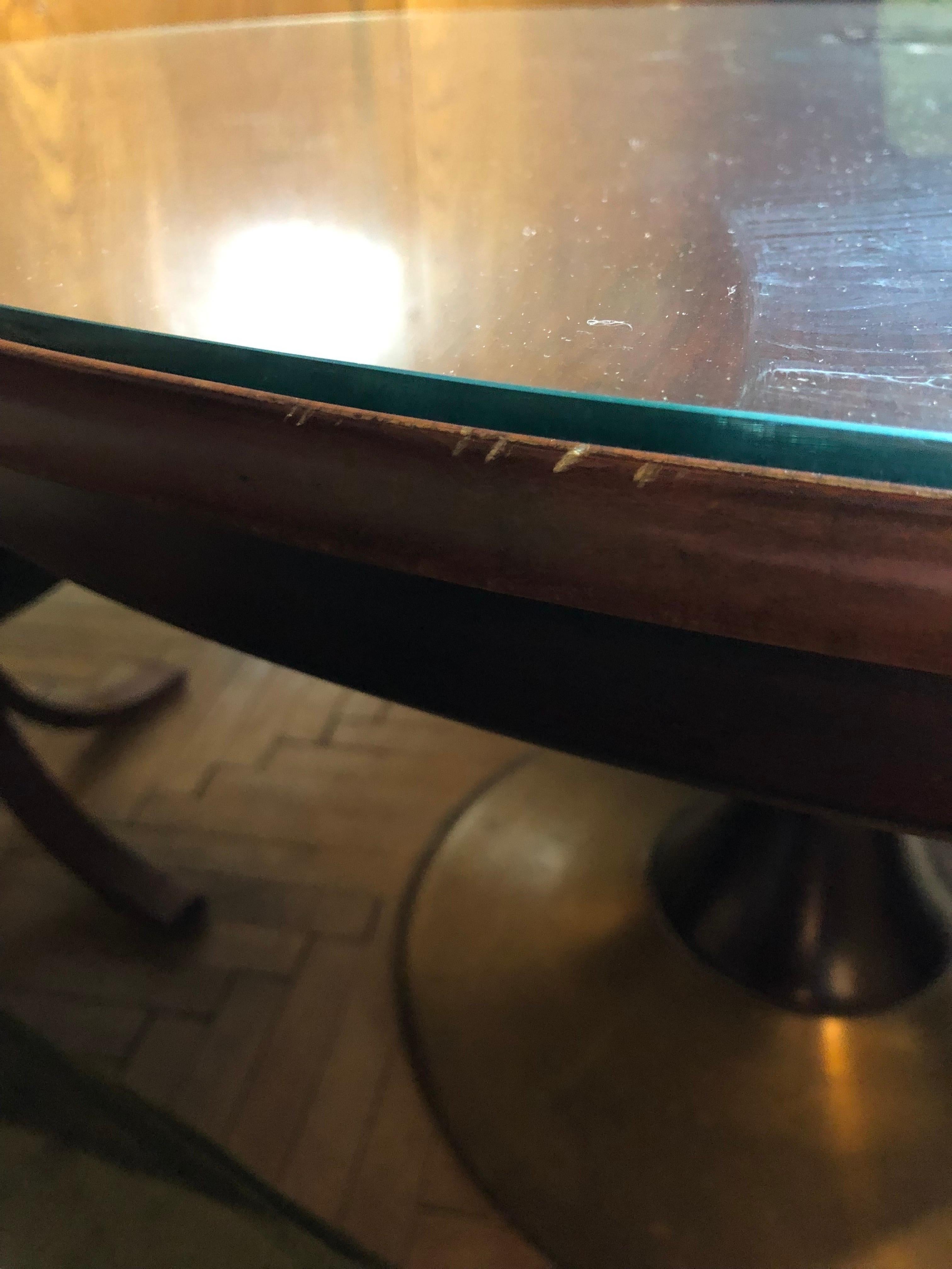 Mid-Century Modern Round Wooden Brass Dining Table, Italy, 1950s For Sale 1