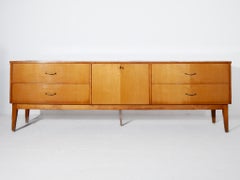 1950s Midcentury Modern Satinwood Sideboard with Four Sliding Doors