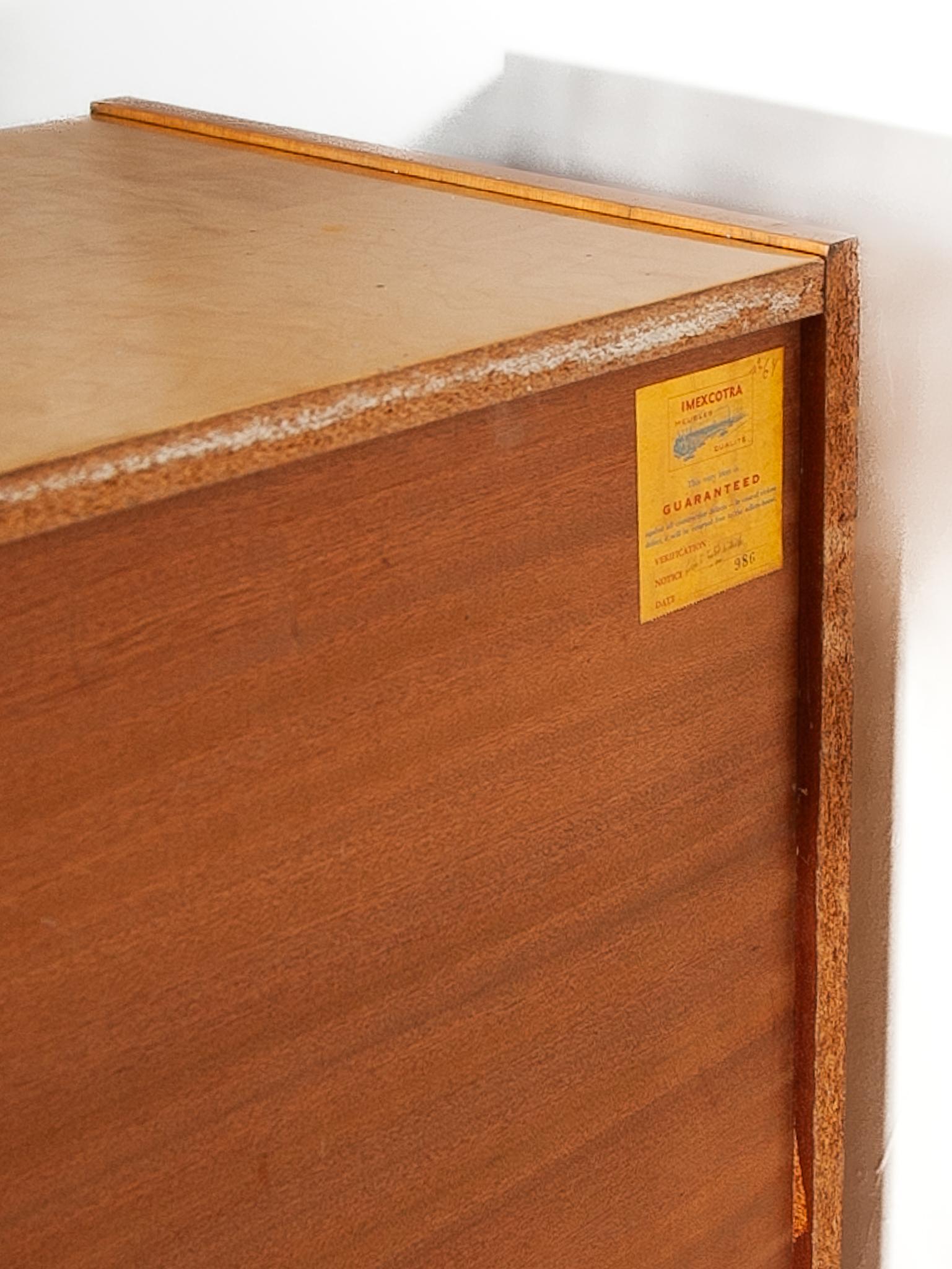 Legno di alberi da frutto Credenza alta a quattro ante in legno satinato, 1950 in vendita