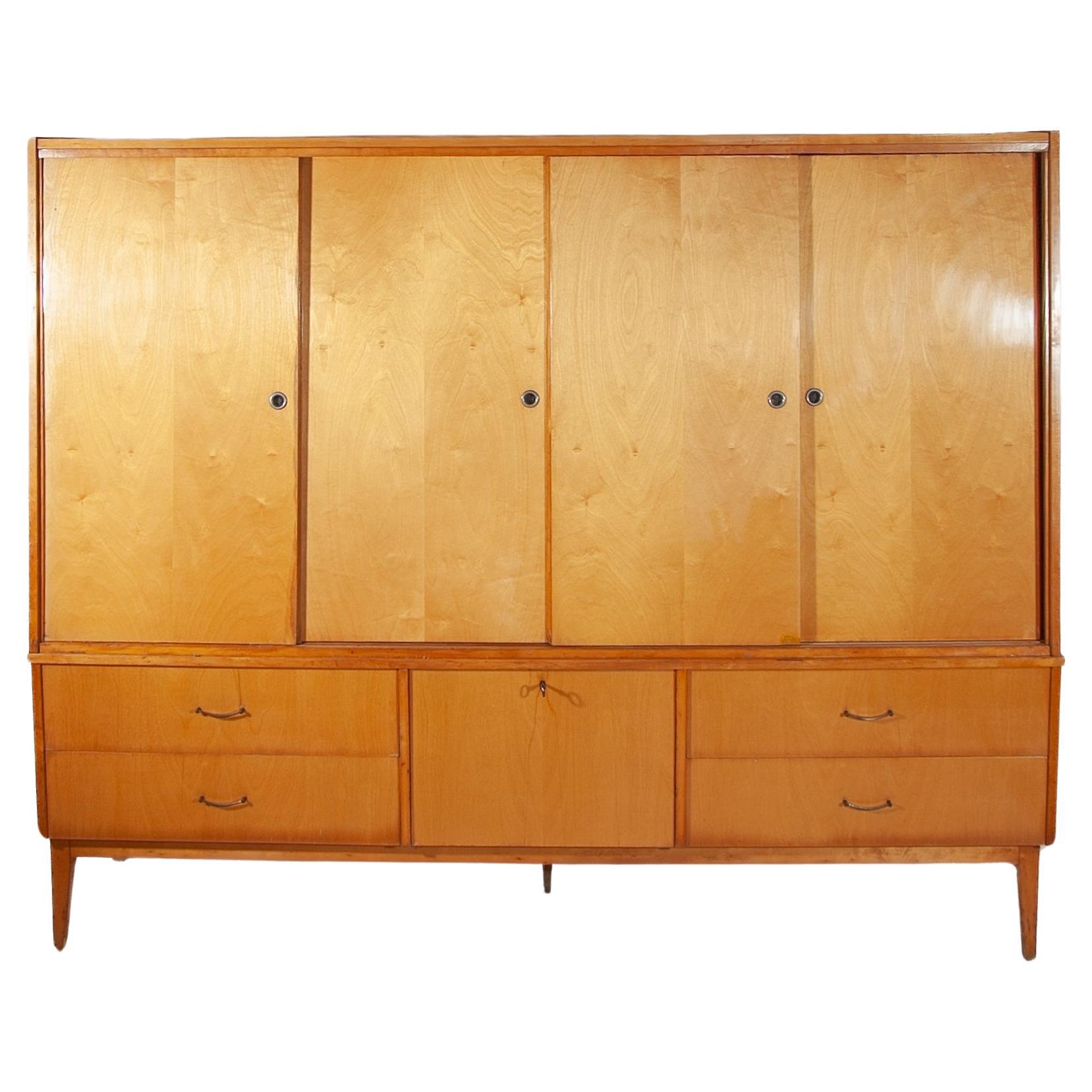 Midcentury Modern Satinwood Four Doors High Sideboard, 1950s