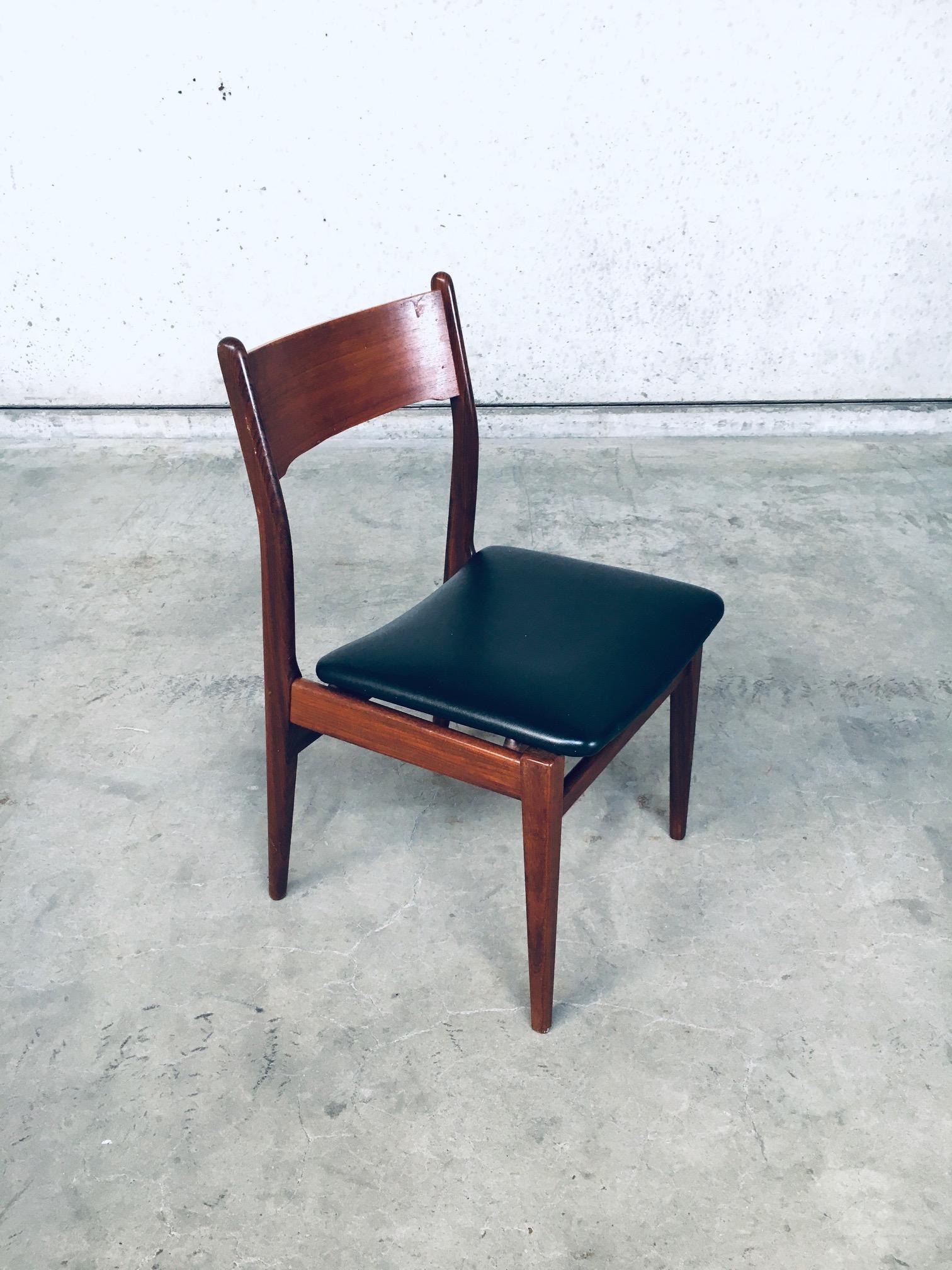 Faux Leather Mid-Century Modern Scandinavian Design Teak Dining Chair Set For Sale