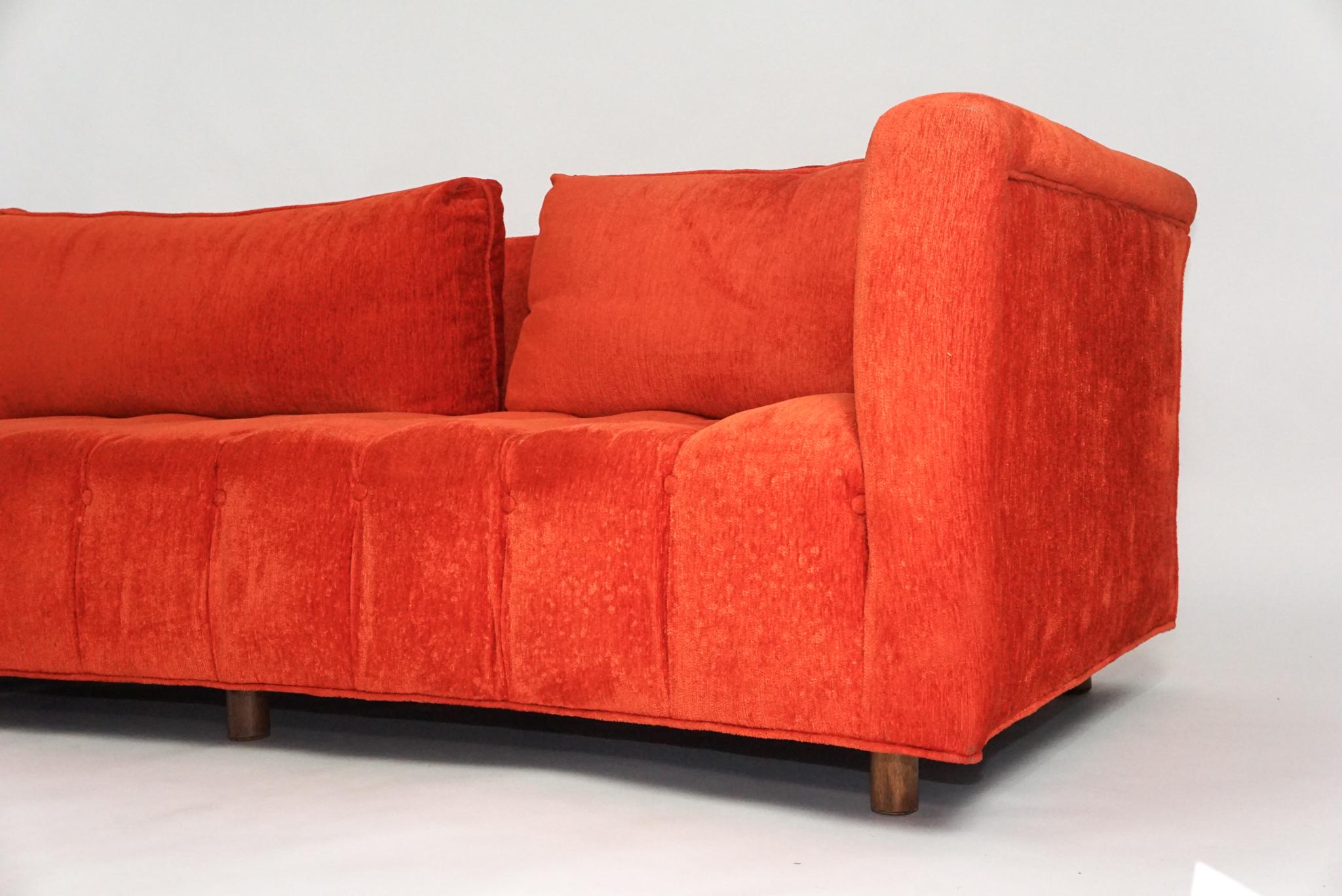 Mid-Century Modern Sculptural Curved Tufted Erwin Lambeth Sofa in Red 4