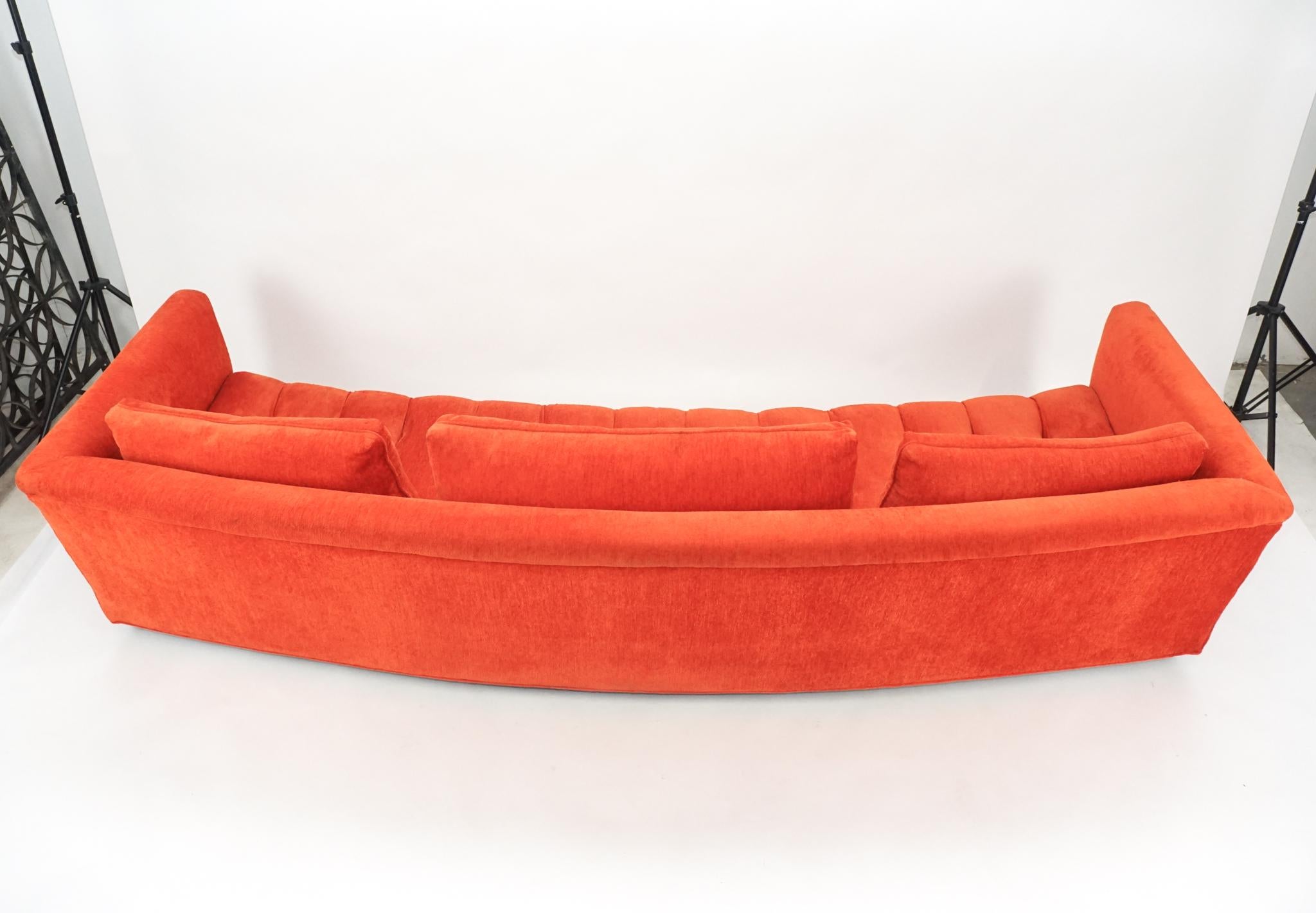 American Mid-Century Modern Sculptural Curved Tufted Erwin Lambeth Sofa in Red