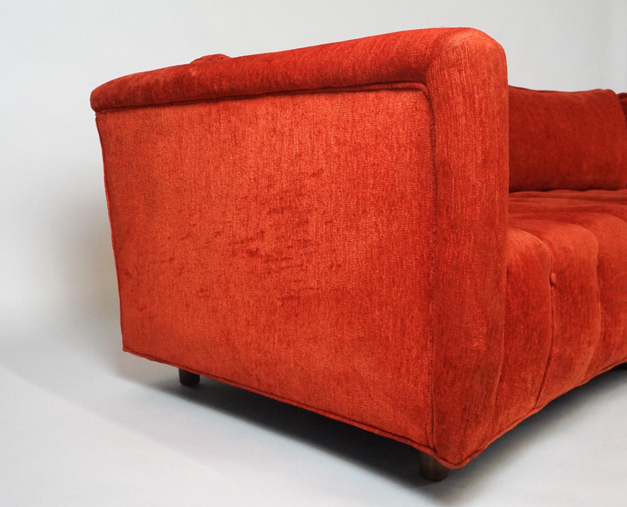 Mid-Century Modern Sculptural Curved Tufted Erwin Lambeth Sofa in Red 1