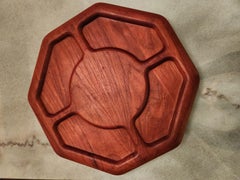 Midcentury Modern Sculptural Solid Teak Platter Lazy Susan Swirl