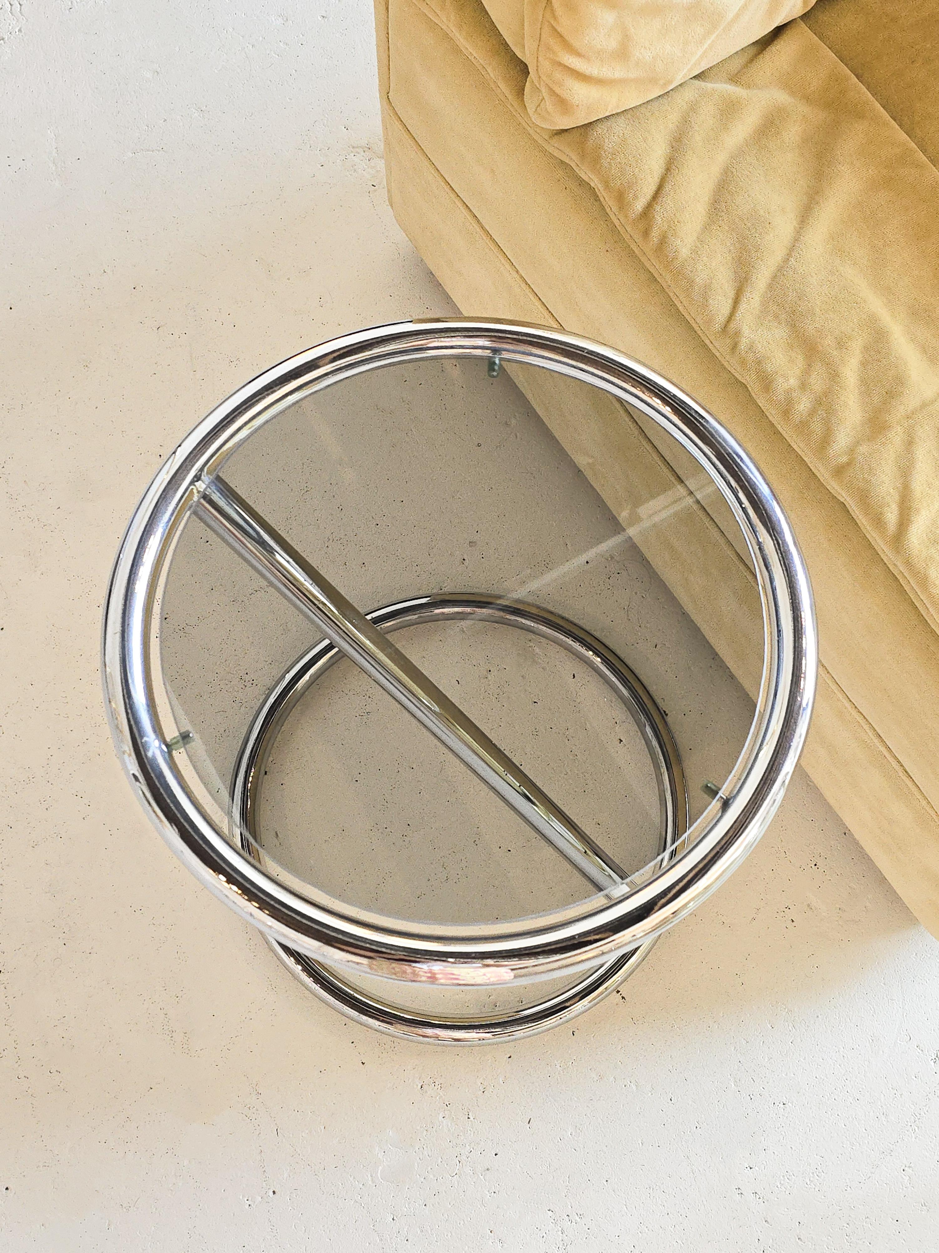 Unknown Midcentury Modern Sculptural Tubular Chrome Side Table with Tinted Glass
