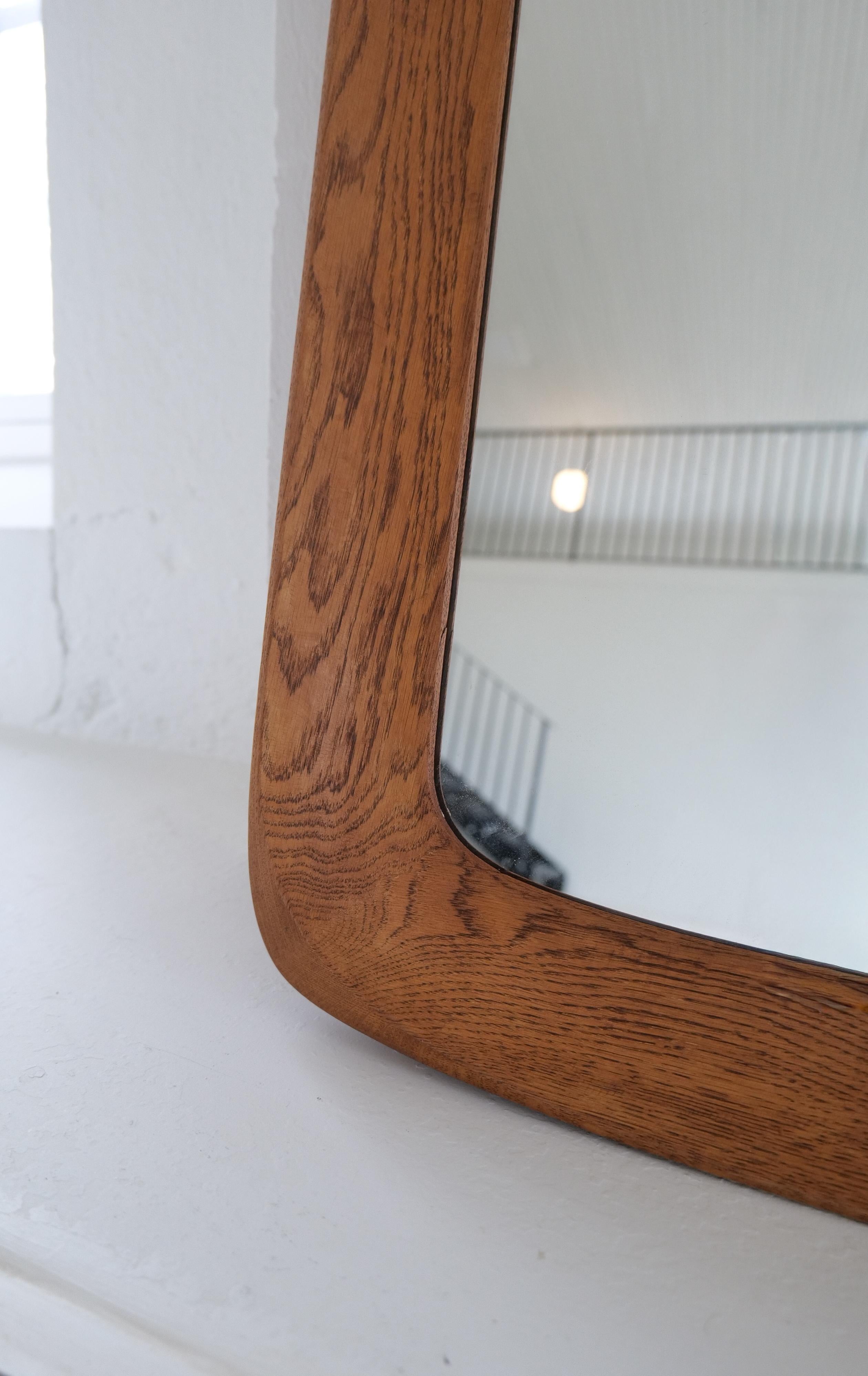 Midcentury Modern Sculptural Wall Mirror in Stained Oak, Glass, Glas & Trä 1959 For Sale 4
