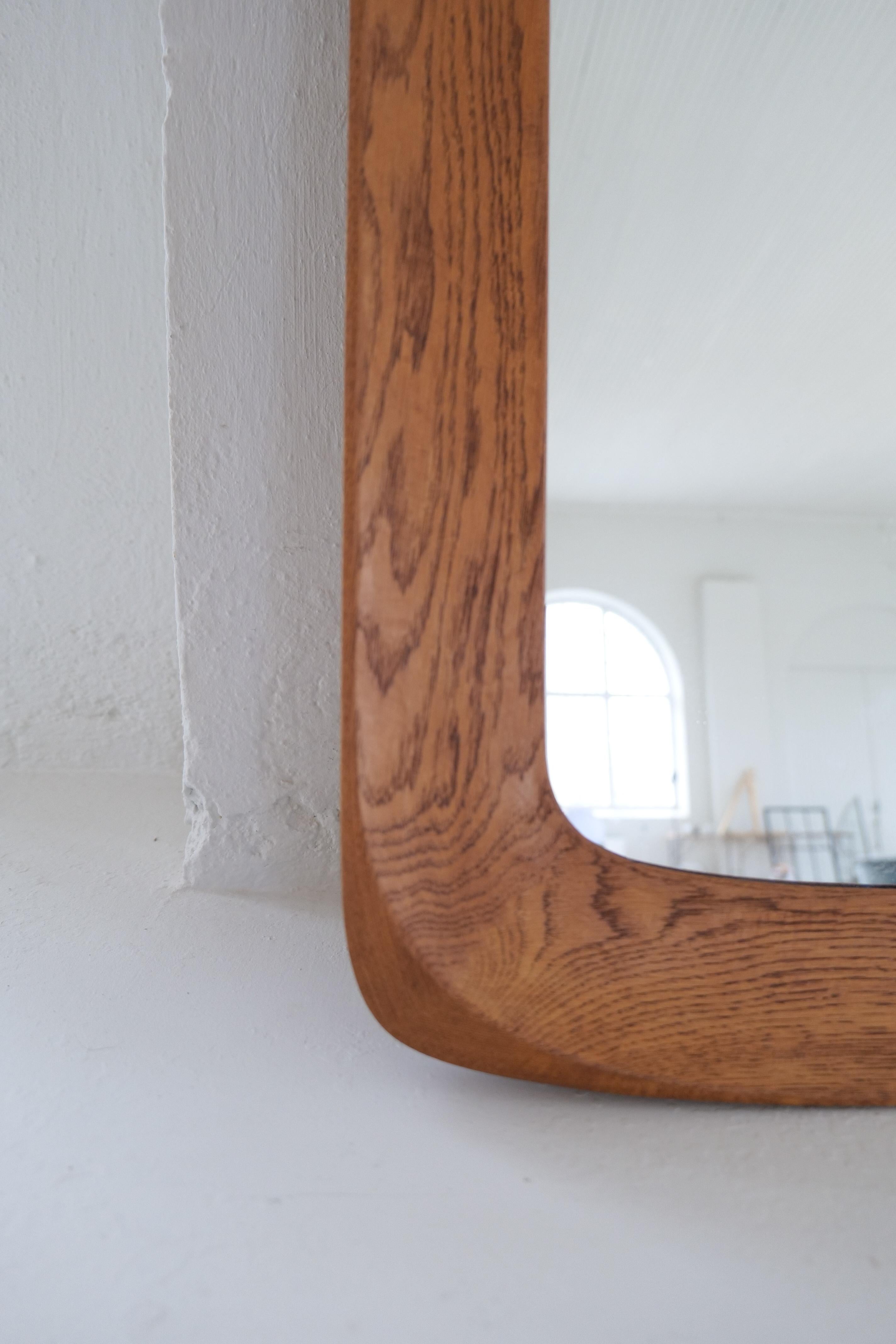 Midcentury Modern Sculptural Wall Mirror in Stained Oak, Glass, Glas & Trä 1959 For Sale 8