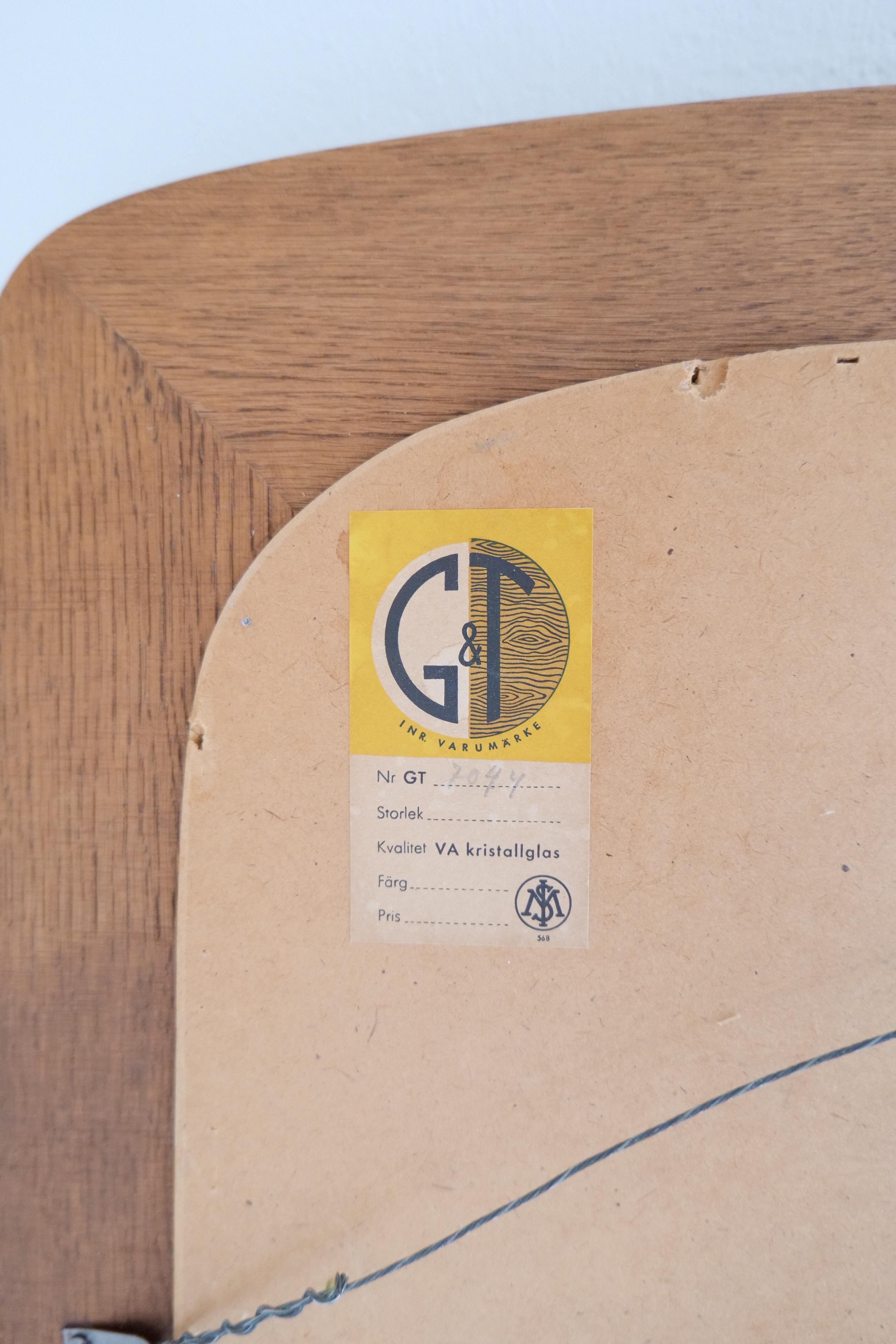 Midcentury Modern Sculptural Wall Mirror in Stained Oak, Glass, Glas & Trä 1959 For Sale 10