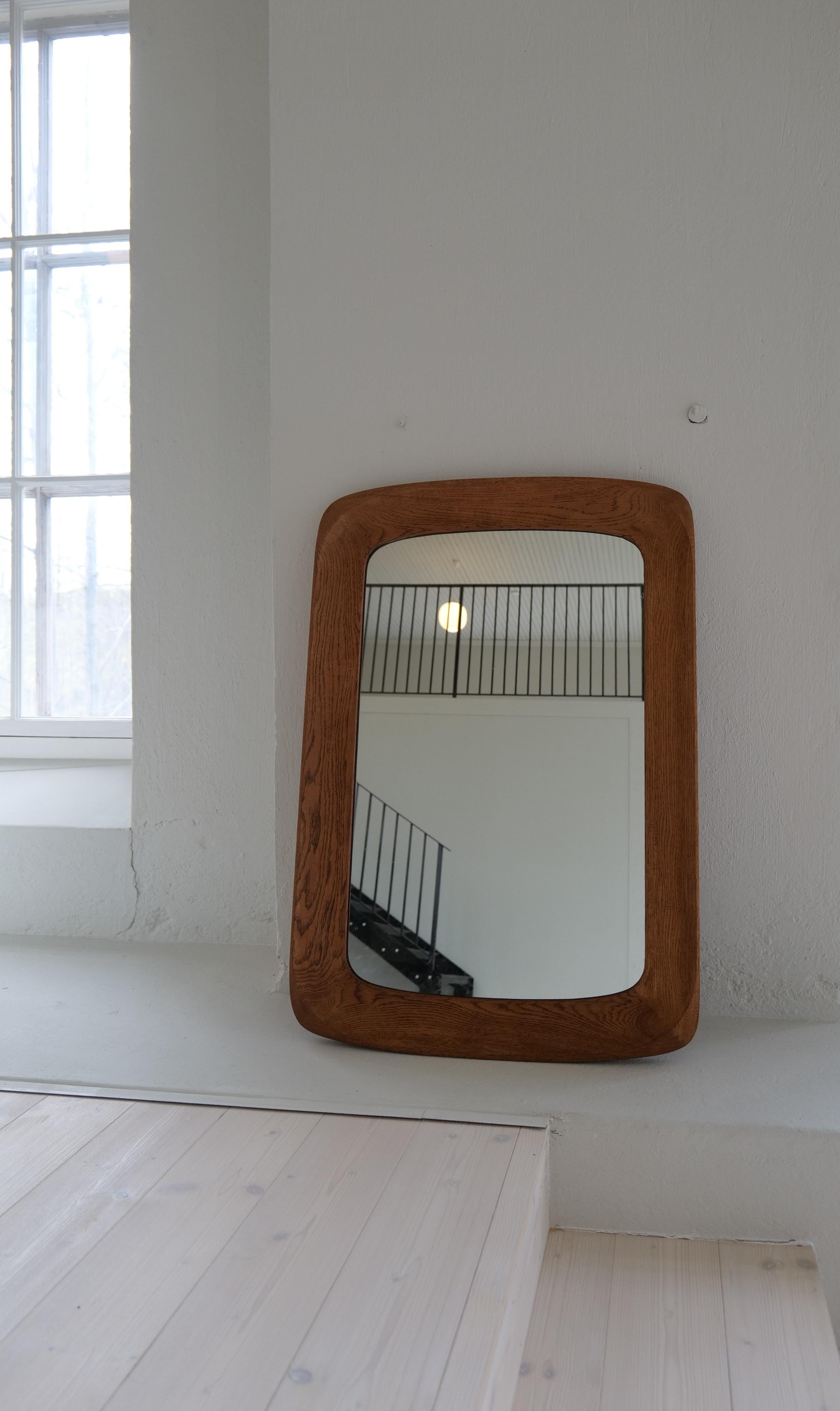 Mid-20th Century Midcentury Modern Sculptural Wall Mirror in Stained Oak, Glass, Glas & Trä 1959 For Sale