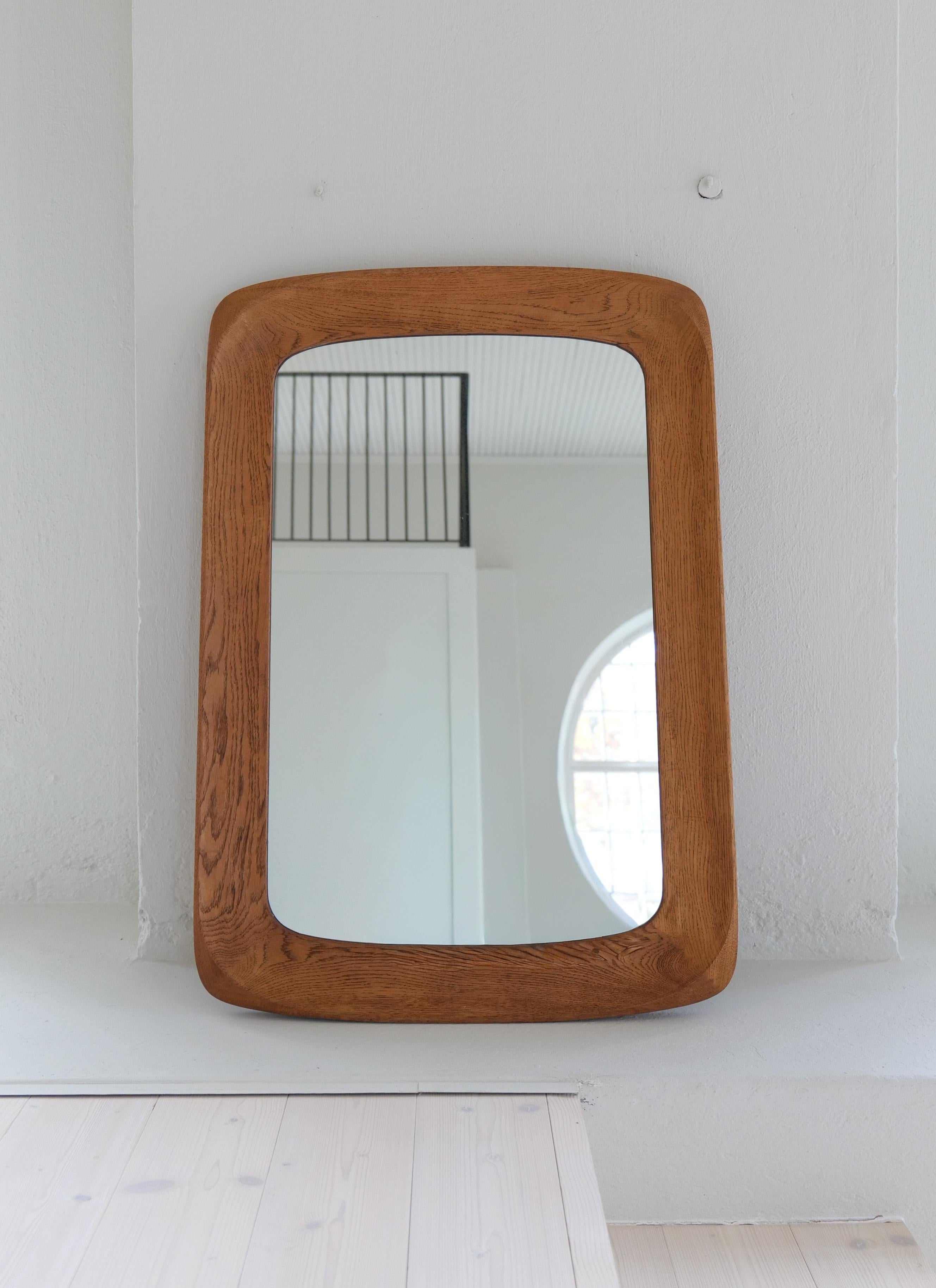 Midcentury Modern Sculptural Wall Mirror in Stained Oak, Glass, Glas & Trä 1959 For Sale 2