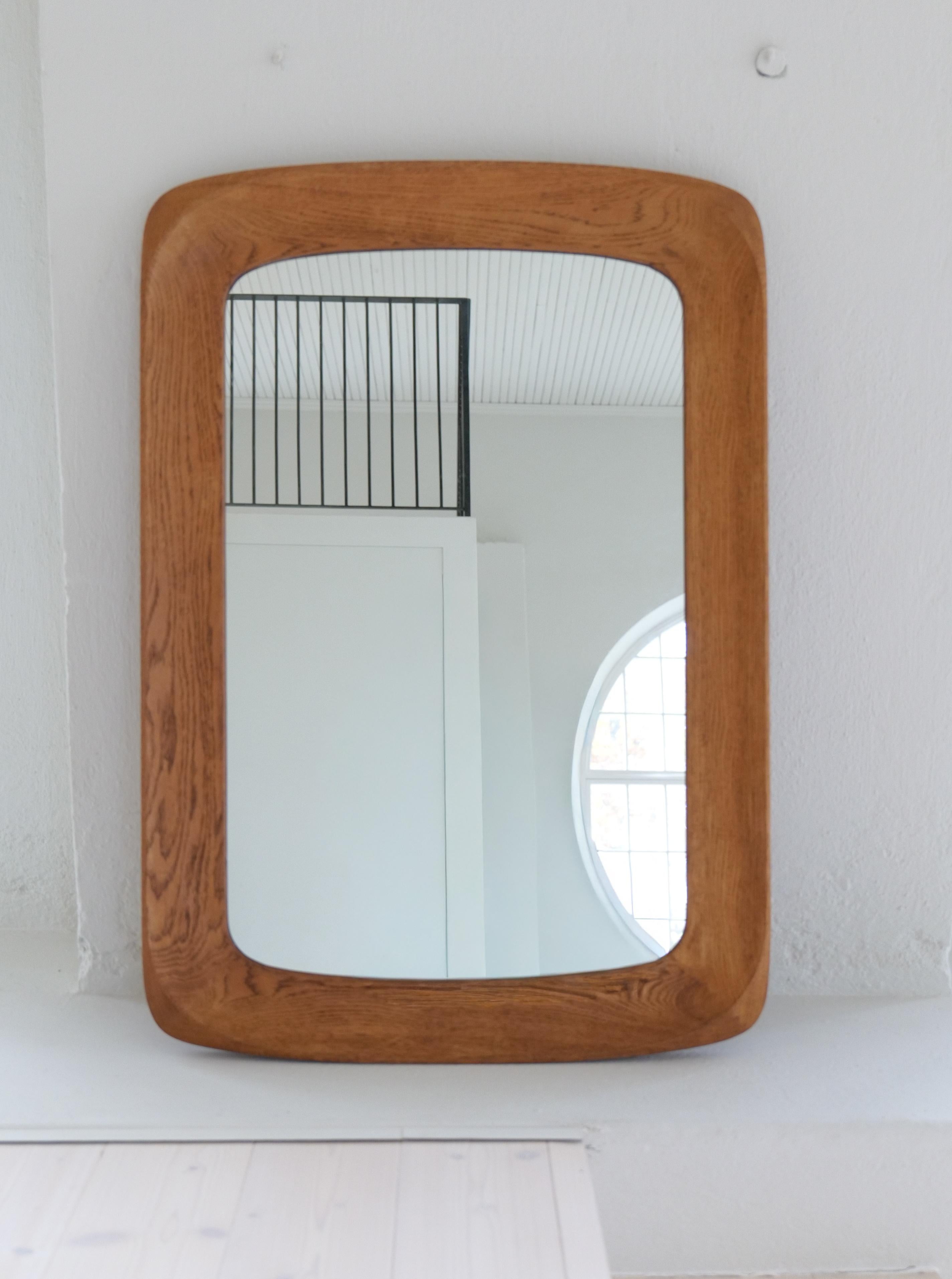 Midcentury Modern Sculptural Wall Mirror in Stained Oak, Glass, Glas & Trä 1959 For Sale 3