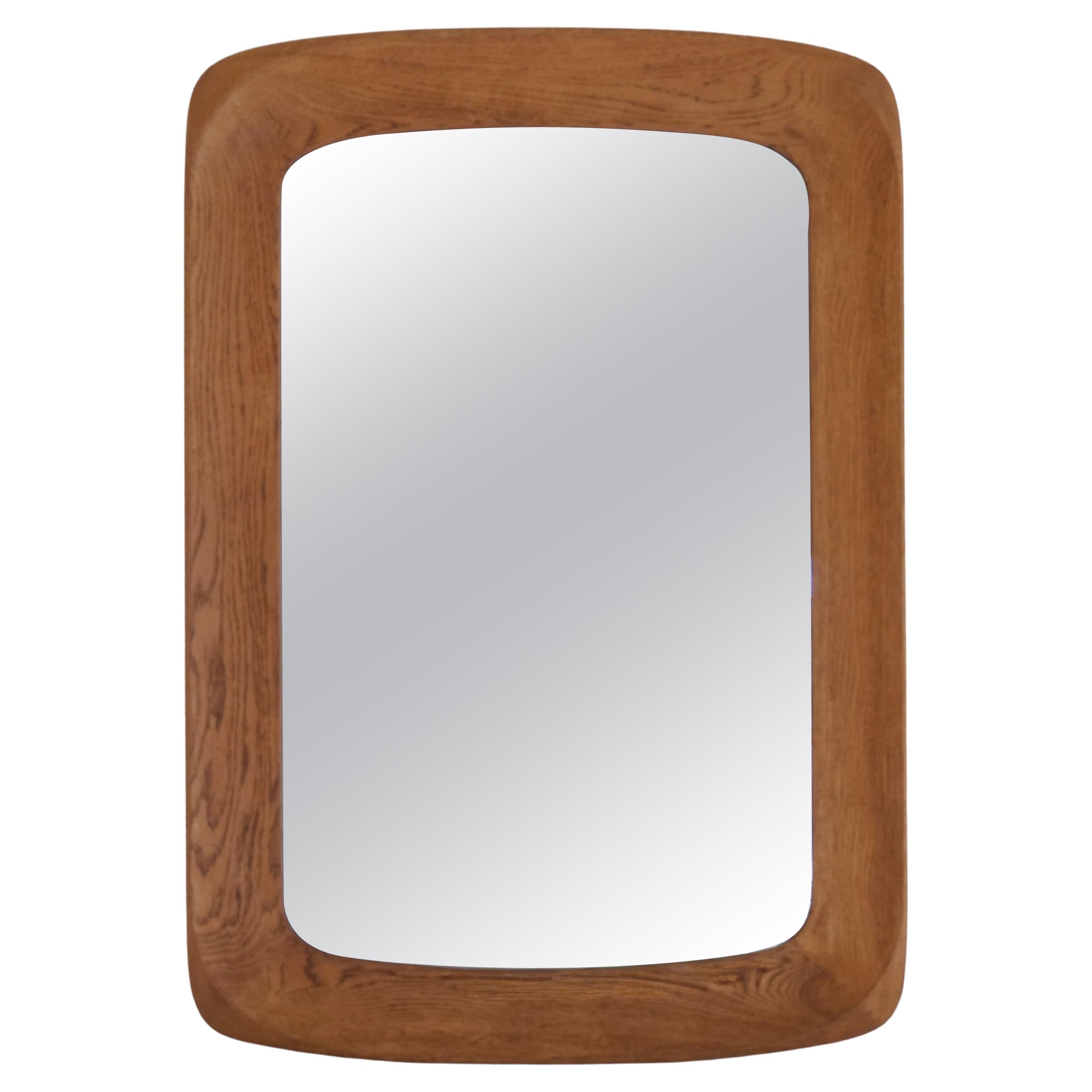 Midcentury Modern Sculptural Wall Mirror in Stained Oak, Glass, Glas & Trä 1959 For Sale